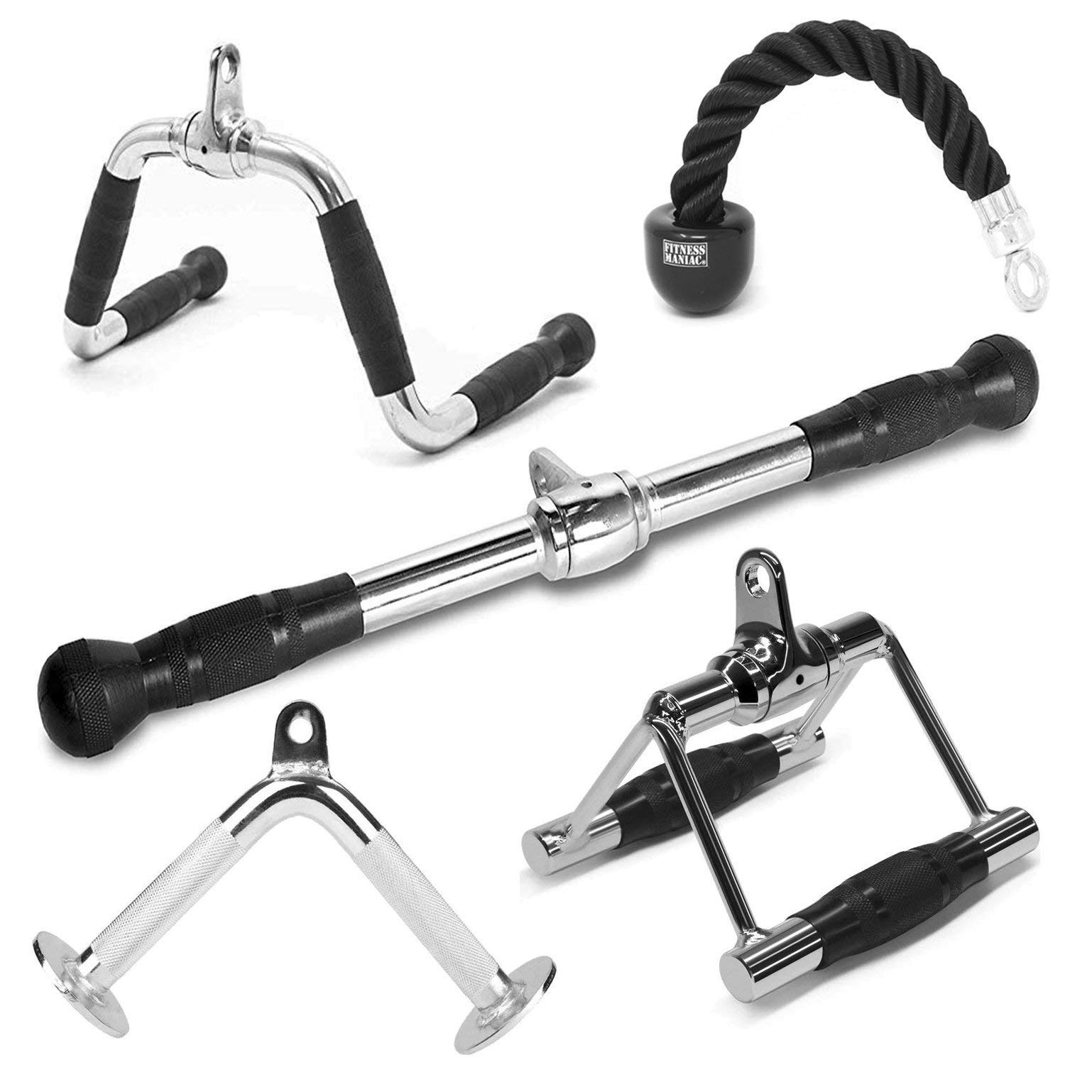 FITNESS MANIAC Multi-Exerciser Tricep Rope - LAT Pull Down Press Cable Attachment for Home Gym - Double D Pair Workout Equipment for Strength Training & Muscle Building | Perfect for Home Workouts, CrossFit & Weightlifting