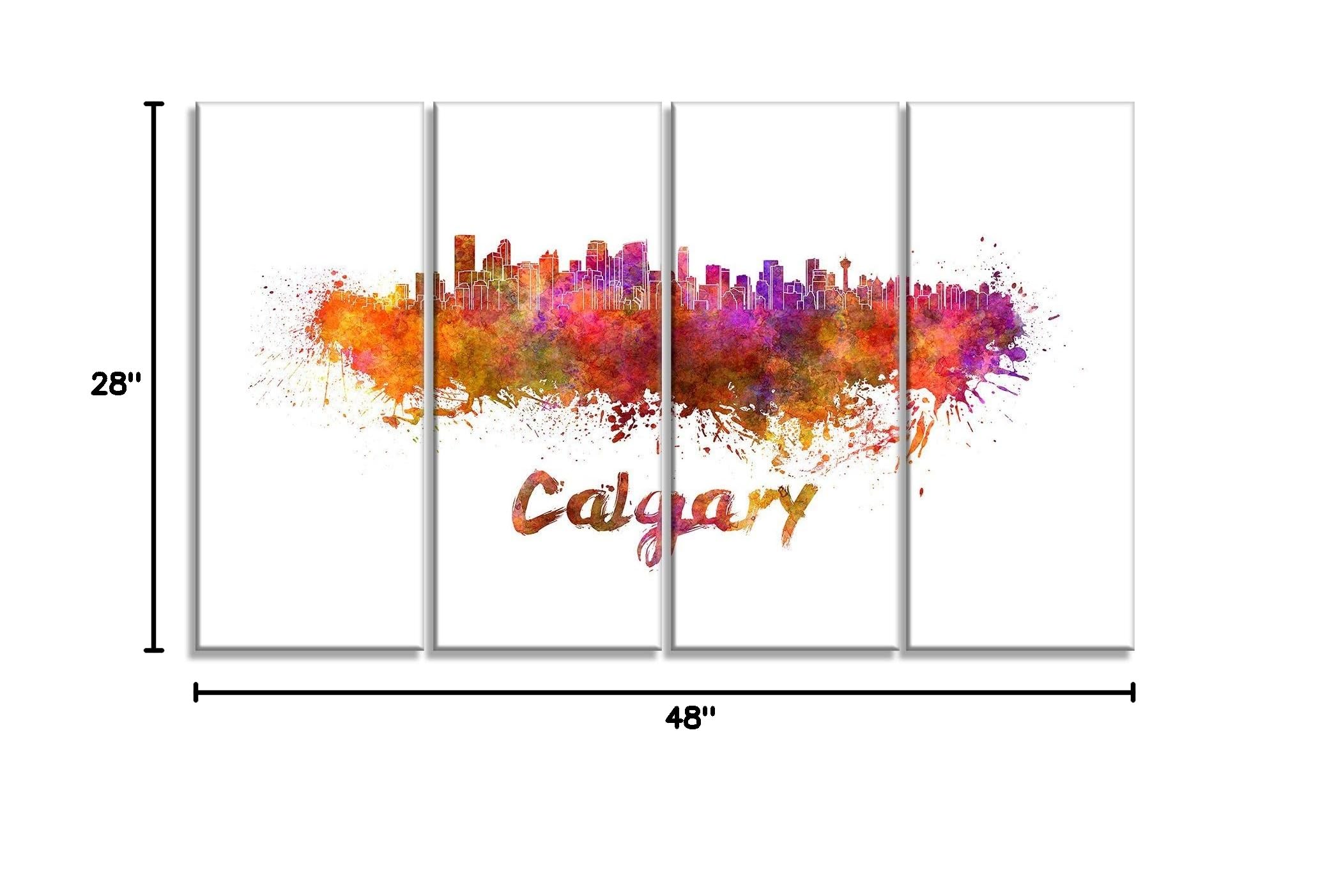 Designart Calgary Skyline Cityscape Metal Wall Art - 48x28 Inches 4 Panel Set - Modern Home & Office Decor for Living Room, Bedroom, or Business Spaces