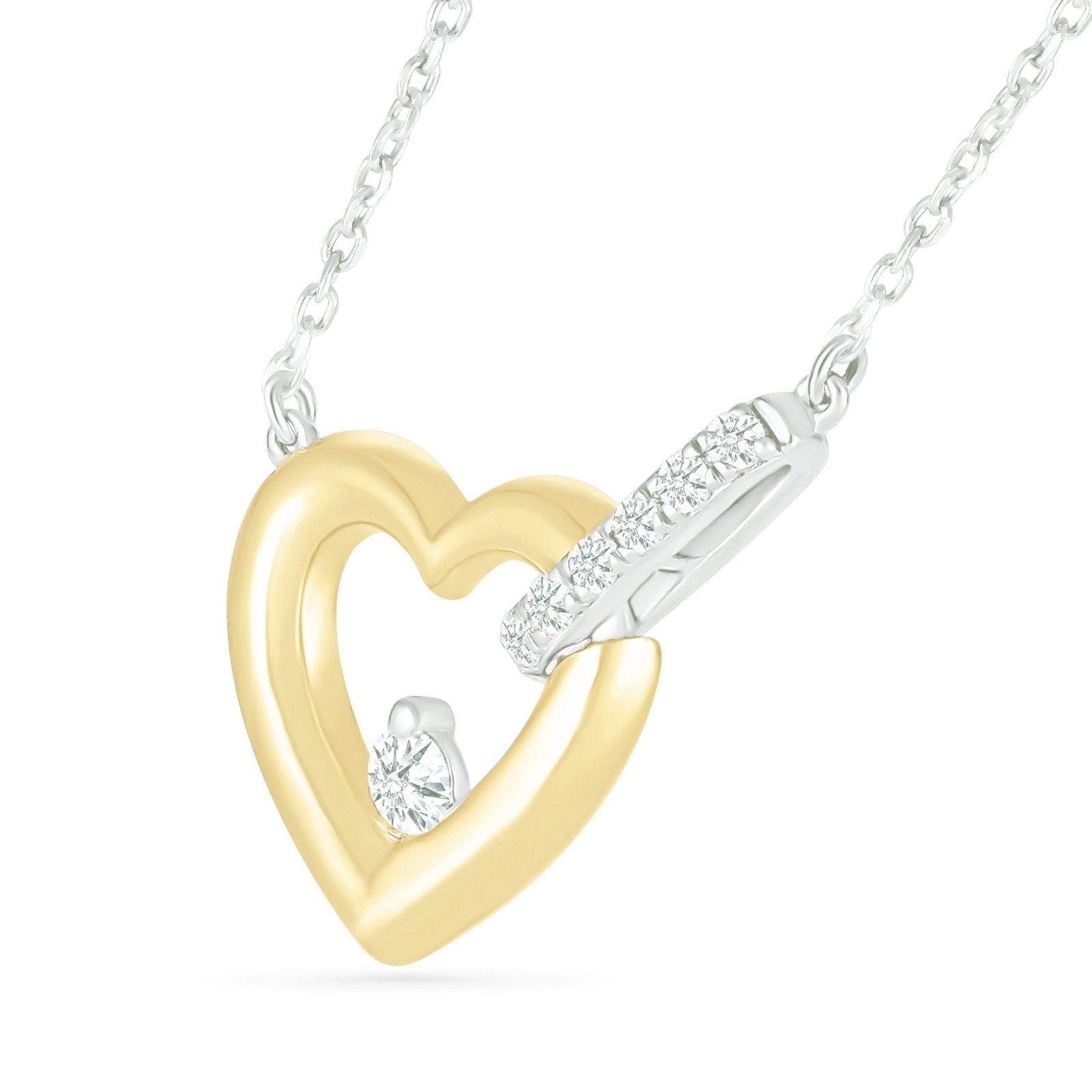 10k Yellow Gold Interlocking Heart Diamond Necklace for Women - Elegant Valentine's Day, Anniversary or Birthday Gift for Her - Perfect for Romantic Occasions & Special Moments
