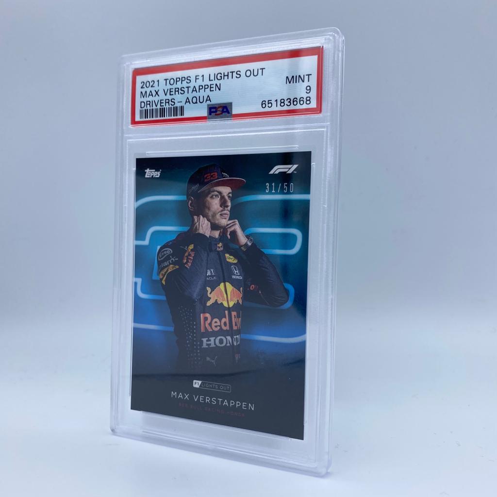 PSA 9 Graded 31/50 Max Verstappen 2021 Topps Chrome Formula 1 F1 Drivers Aqua Parallel Refractor - Rare Collectible for Racing Fans & Sports Card Investors (Perfect for Display, Trading, or Investment Portfolio)