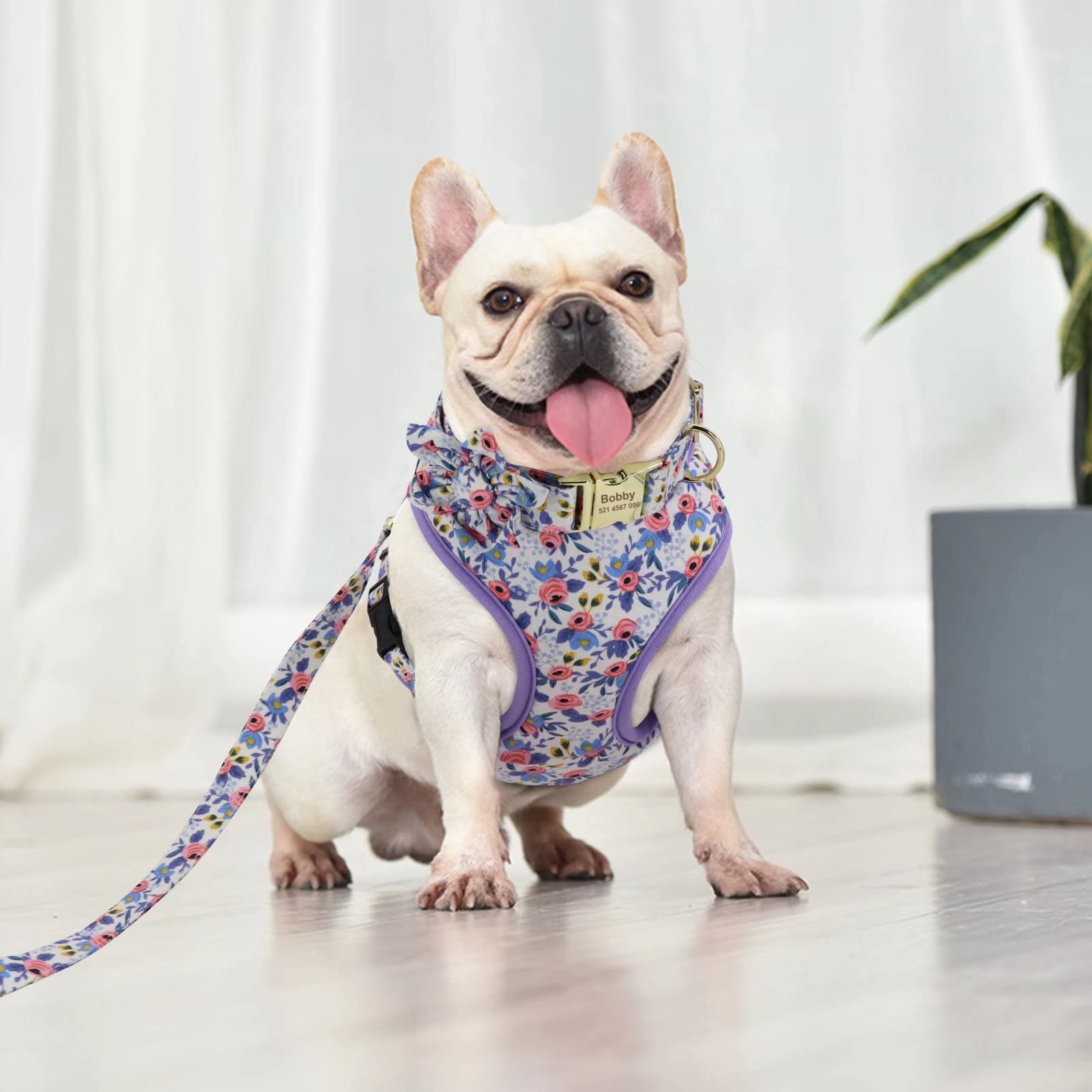 Beirui Adjustable Soft Mesh Dog Harness & Leash Set with Detachable Flower - Personalized Pet Collar for Small Medium Large Dogs (Blue, XS) - Perfect for Daily Walks, Training & Outdoor Adventures