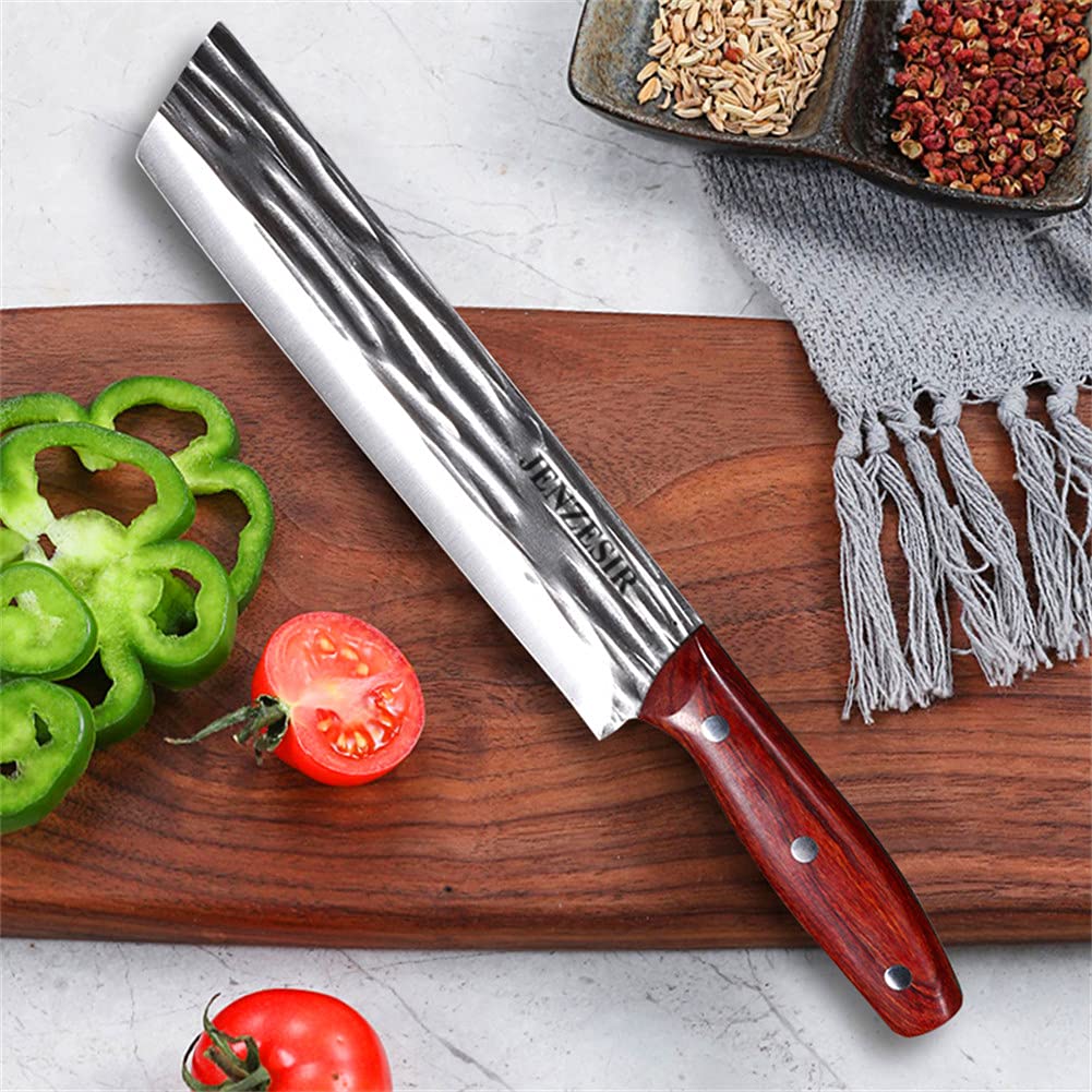 7.9-Inch Handmade Forged Nakiri Knife - Japanese Chef Knife for Vegetables & Meat | Razor-Sharp High-Carbon Steel Blade with Ergonomic Wood Handle | Perfect for Home Kitchen, Restaurant & Professional Cooking