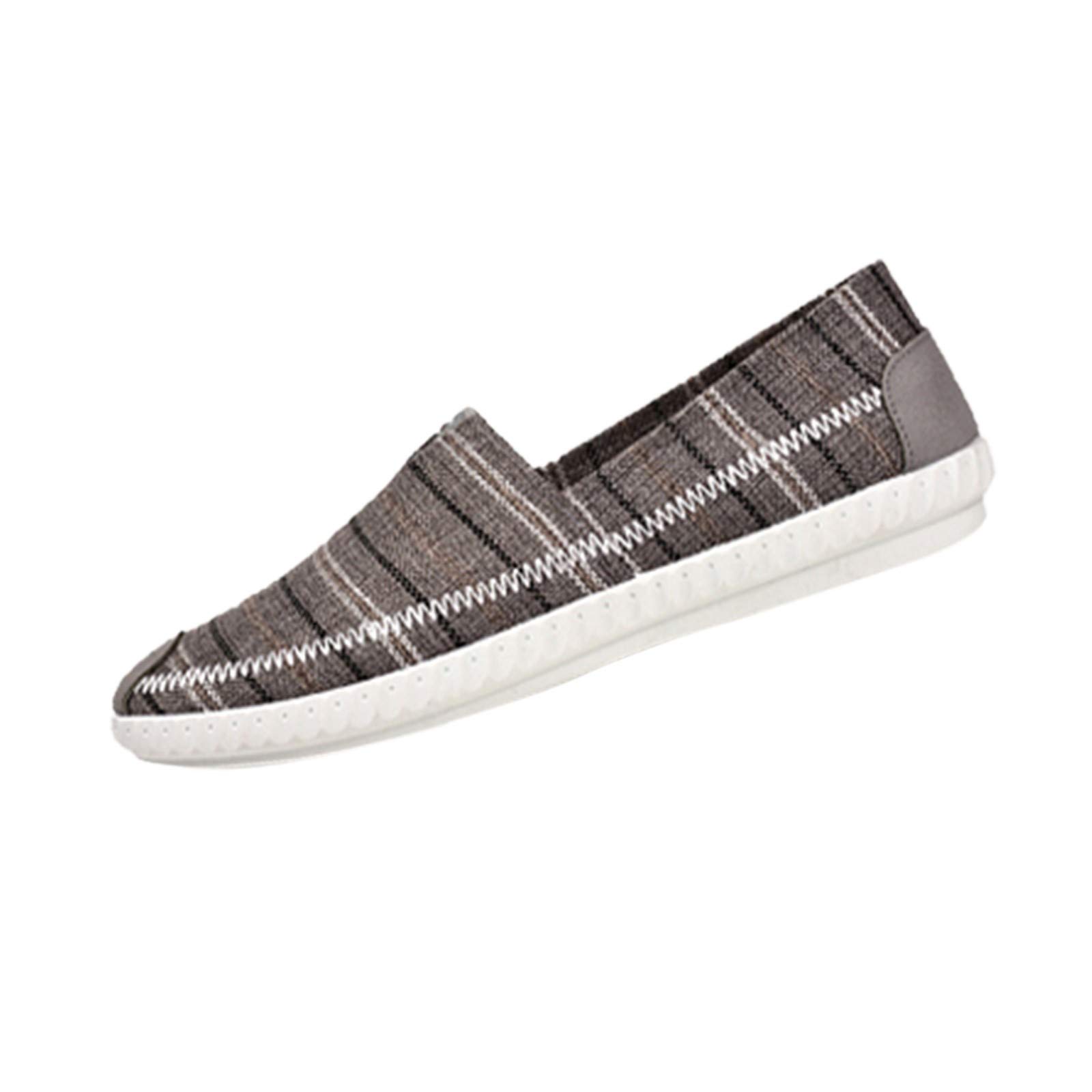 Breathable Men's Casual Linen Striped Canvas Shoes - Wide Size 13 | Comfortable & Lightweight for Walking, Travel & Everyday Wear