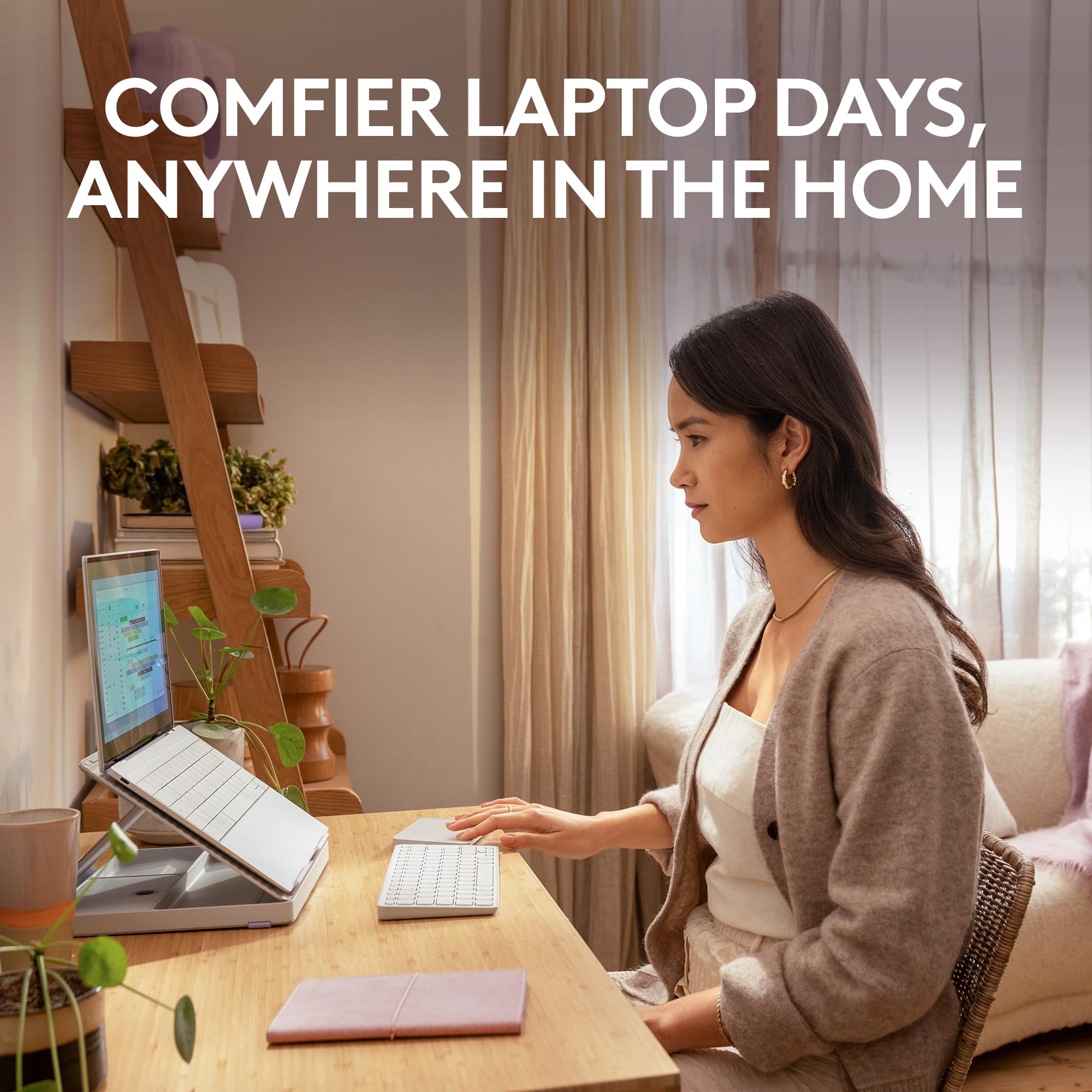 Logitech Casa Pop Up Desk Work From Home Kit with Laptop Stand, Wireless Keyboard & Touchpad - Bluetooth, USB C Charging for 10-17