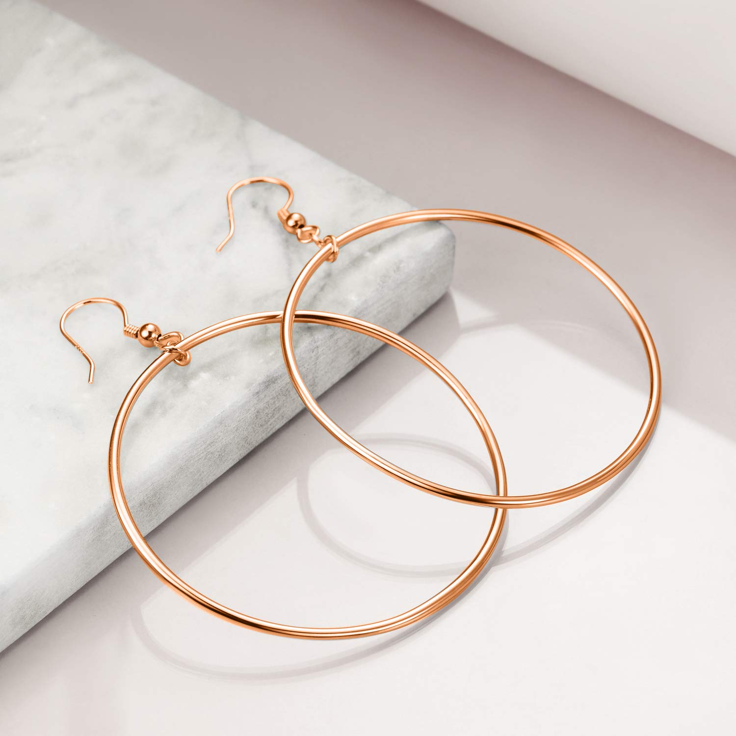 Sterling Silver/Rose Gold/Gold Plated Large Hoop Earrings for Women - 40mm/50mm/60mm Circle Dangle Drop Earrings - Perfect for Parties, Weddings & Everyday Wear