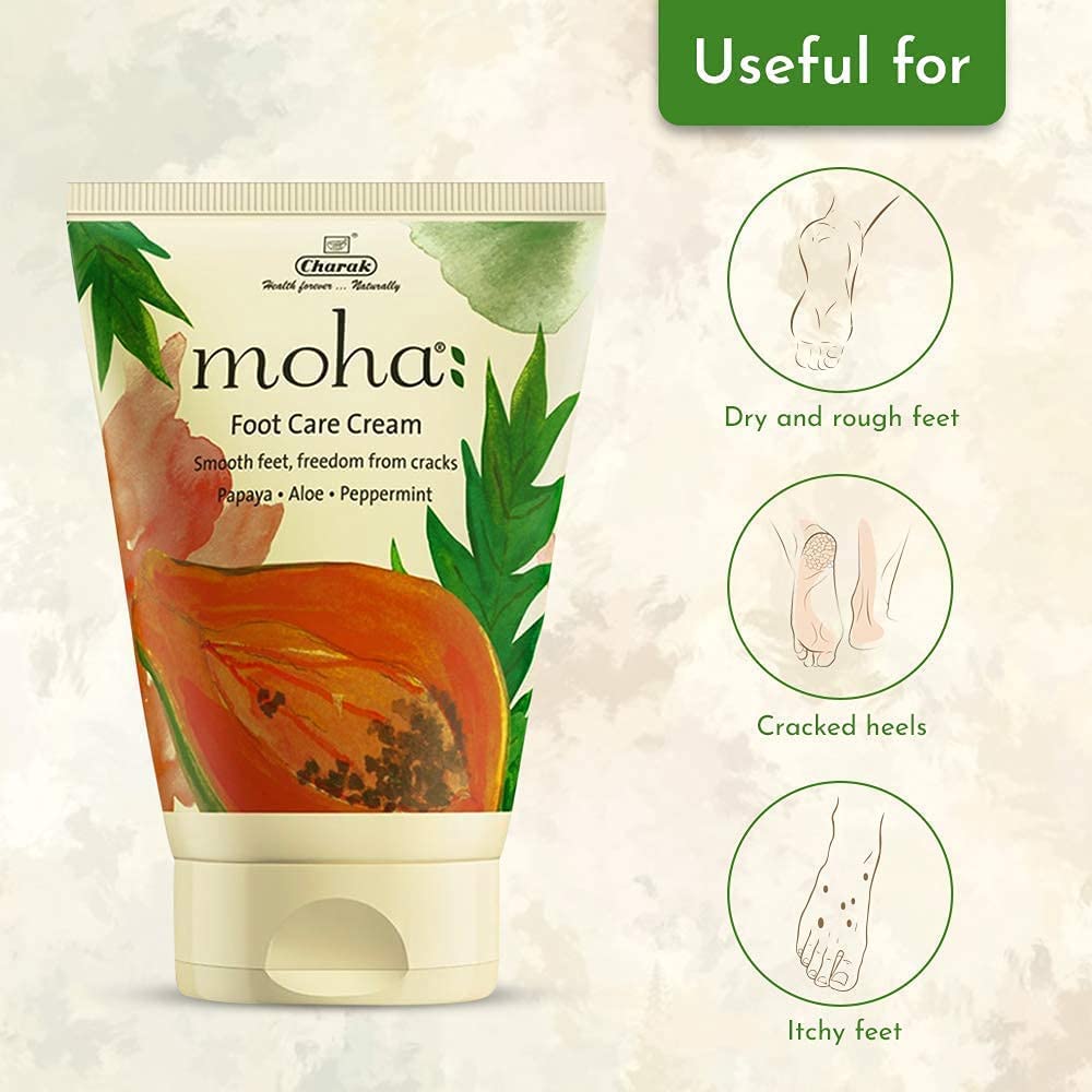 AOZA moha: Intensive Foot Cream for Dry, Cracked Heels – Moisturizing & Repairing with Aloe Vera, Papaya & Peppermint (50g x 2 = 100g) – Perfect for Cracked Heel Treatment & Daily Foot Care