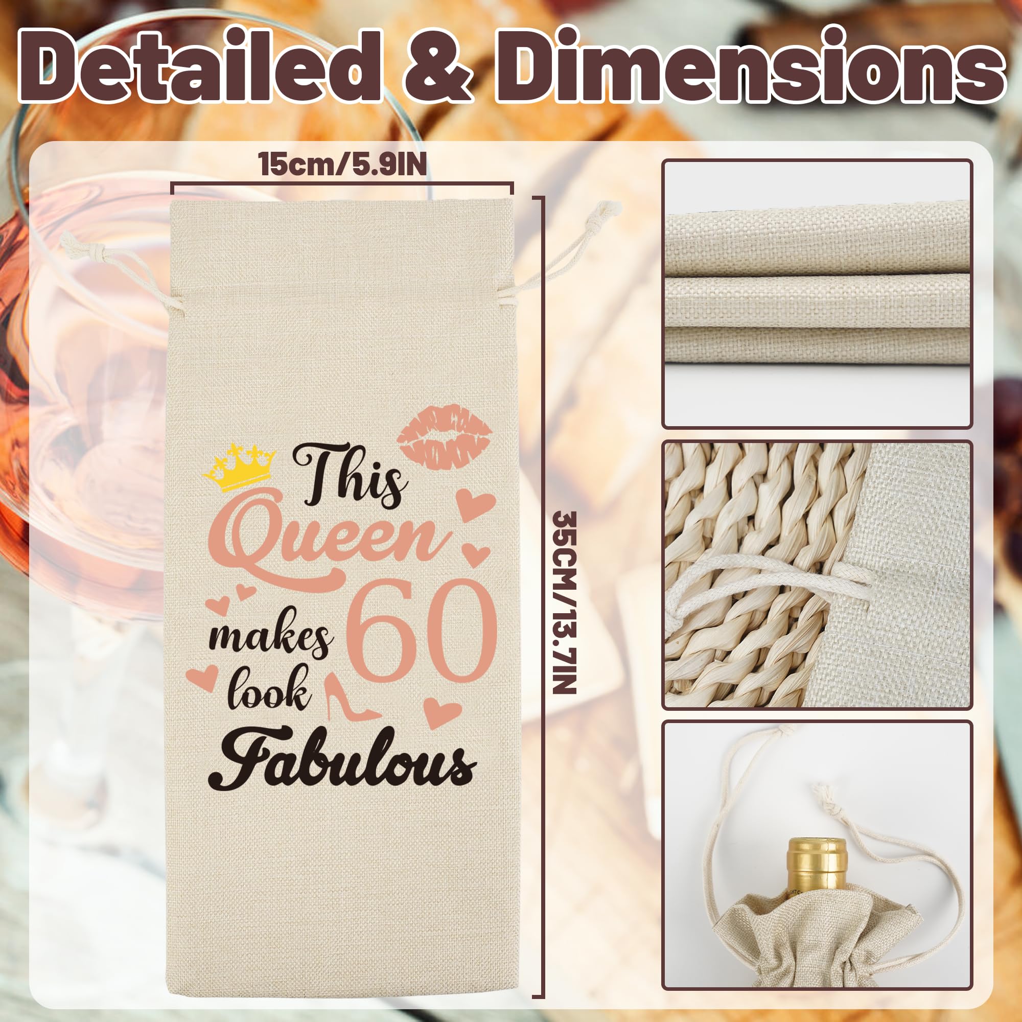 Funny 60th Birthday Wine Gift Bag - Reusable Drawstring Burlap Wine Bottle Holder for Women & Men | Perfect 60th Birthday Party Favors, Anniversary Gifts & Retirement Celebrations