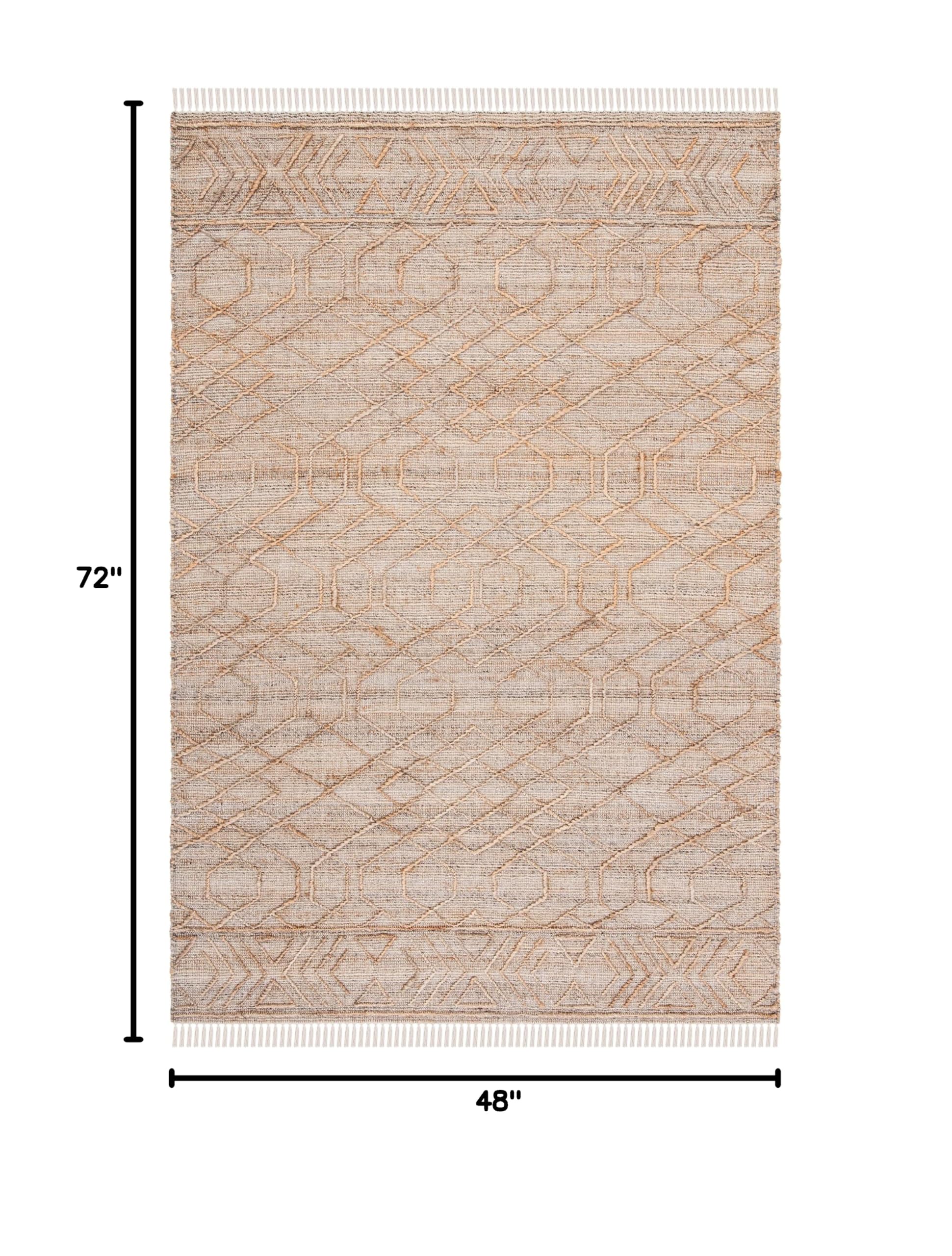 SAFAVIEH Handmade Boho Jute Accent Rug 4' x 6' - Natural & Beige Fringe, Eco-Friendly Natural Fiber for High Traffic Areas | Perfect for Entryway, Living Room, Bedroom Decor | NFB407A
