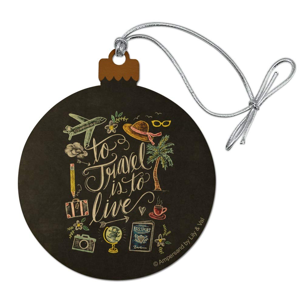 Travel is to Live Wood Christmas Tree Holiday Ornament - Handcrafted Wooden Xmas Decor for Home, Christmas Tree & Holiday Gifts | Perfect for Christmas Decorations, Holiday Parties & Festive Home Décor