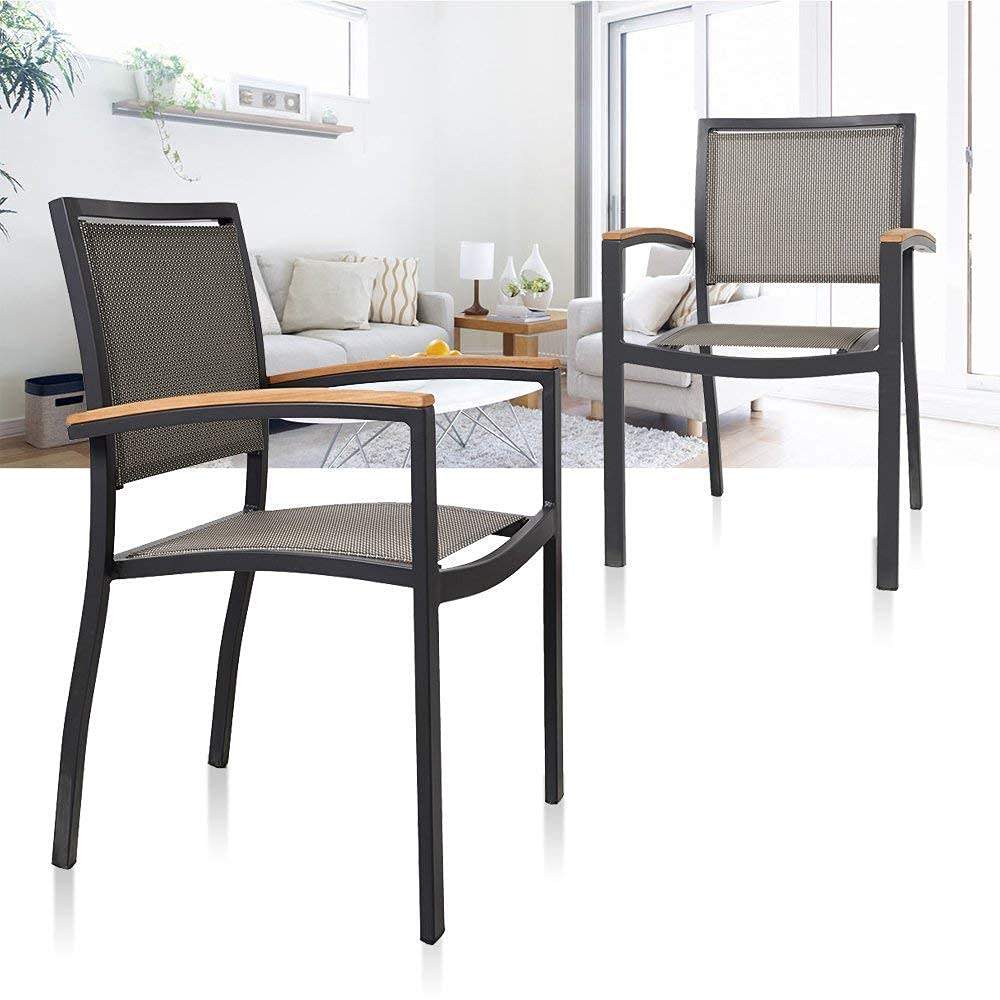 4 PCS Stackable Teak Armchairs for Patio, Backyard, Indoor & Outdoor Use - Durable & Weather-Resistant - Perfect for Dining, Lounging, and Entertaining Guests