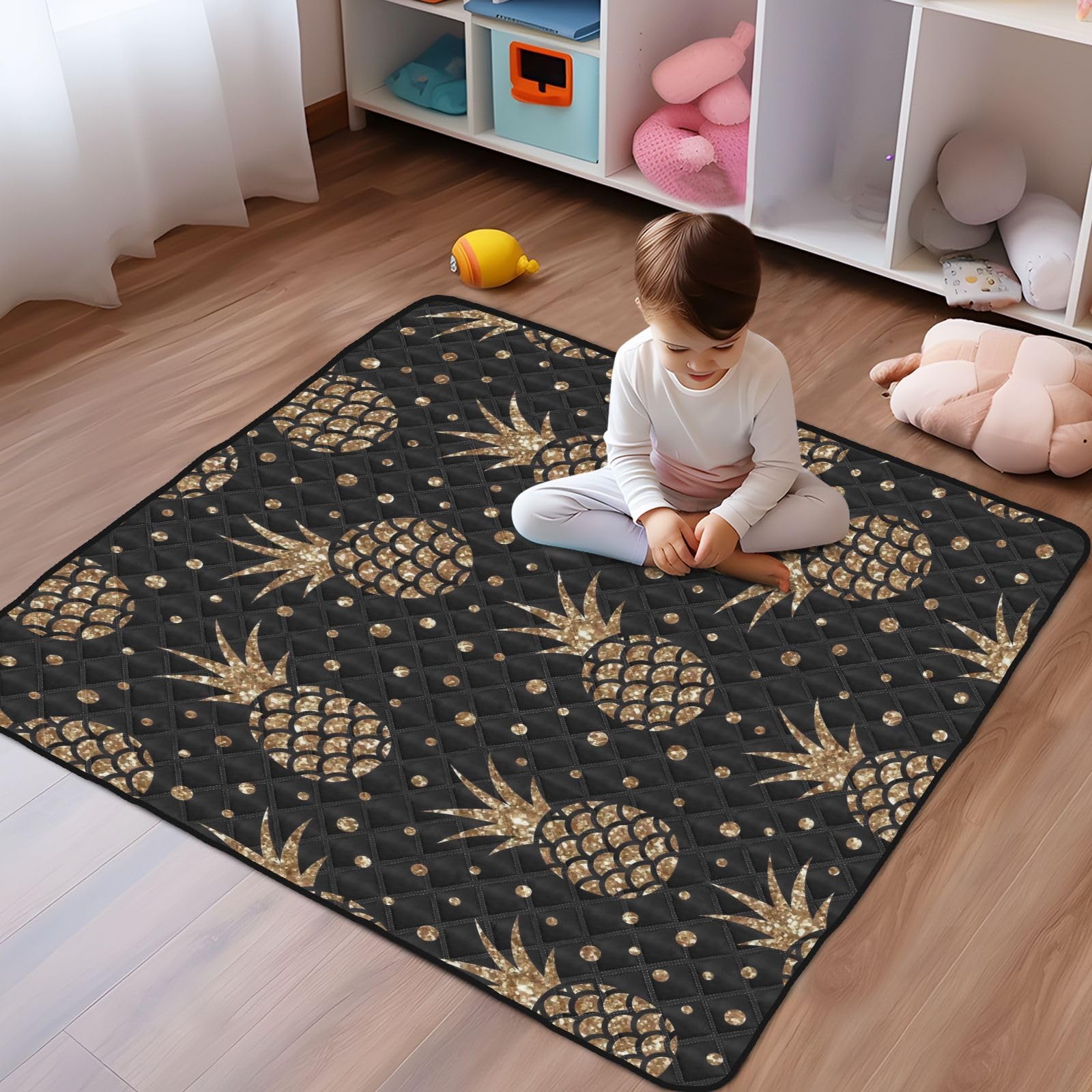 Premium Gold Glitter Pineapple Baby Play Mat - 50