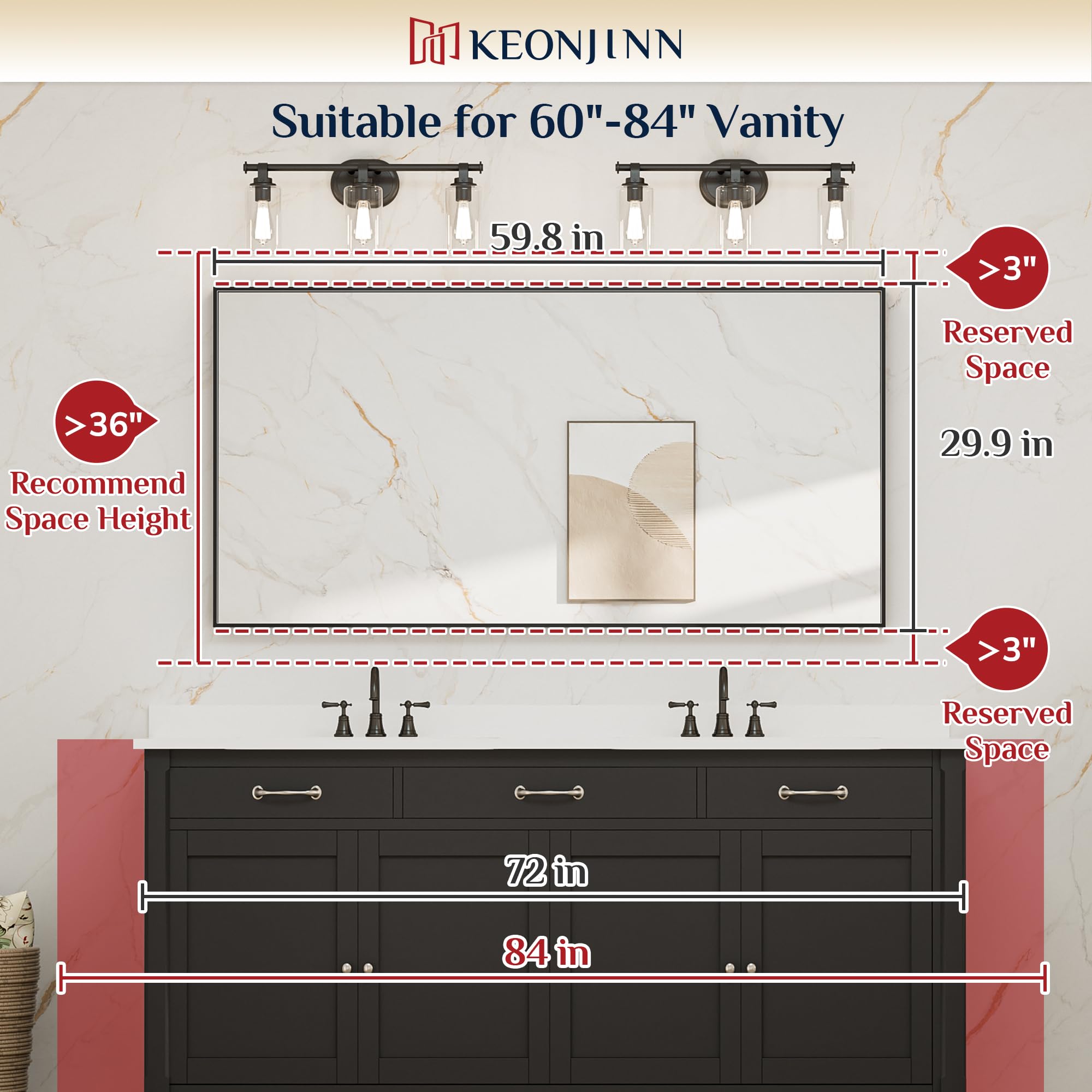 Keonjinn 60 x 30 Inch Silver Bathroom Vanity Mirror - Large Rectangular Wall Mirror with Metal Frame, Farmhouse Style - Horizontal/Vertical Mounting for Over Sink - Perfect for Bathroom Decor, Makeup Application and Dressing Area