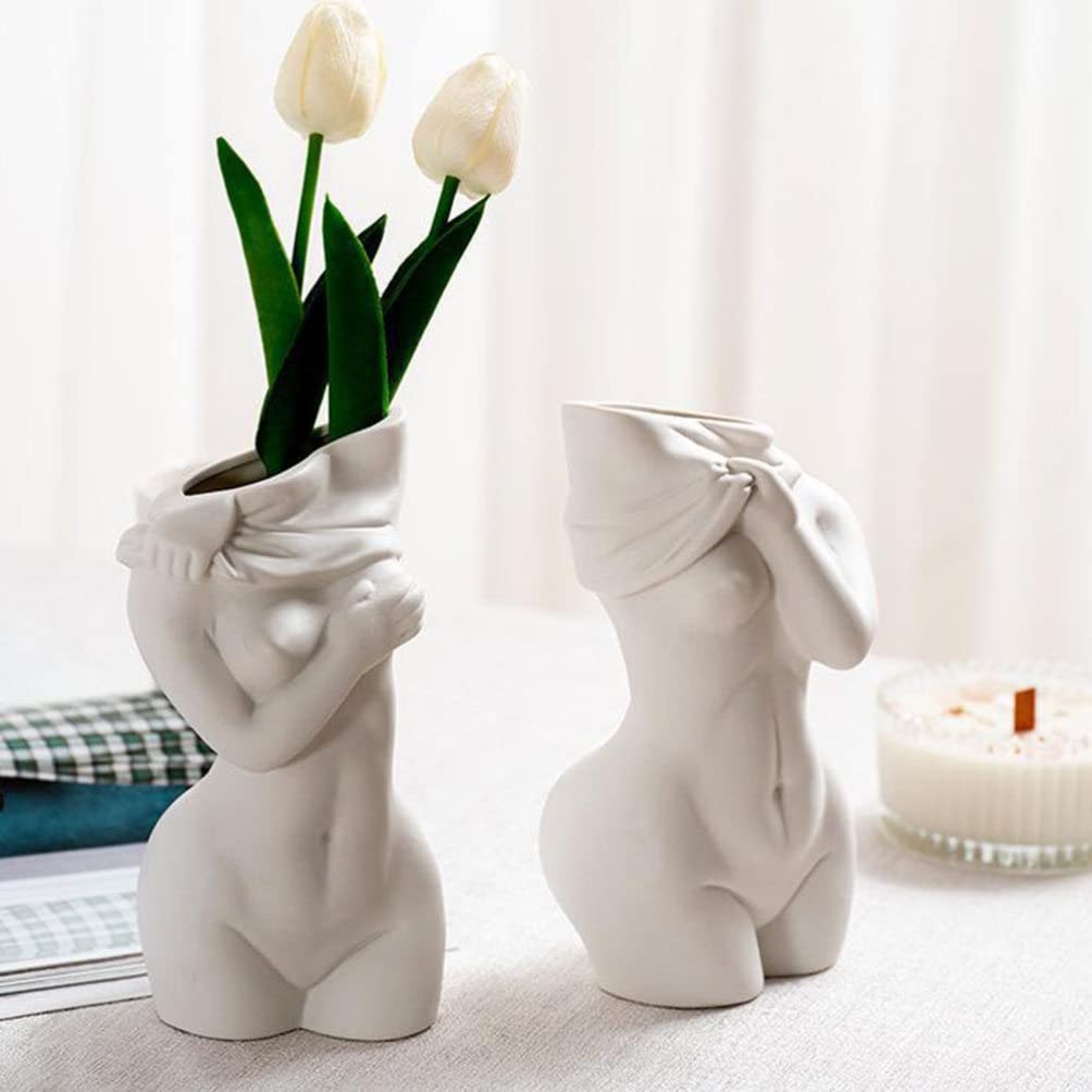 White Ceramic Feminine Curve Vase - Elegant Floral Vase for Modern Bohemian Home Decor | Perfect for Centerpieces, Wedding Decor & Boho Chic Living Spaces