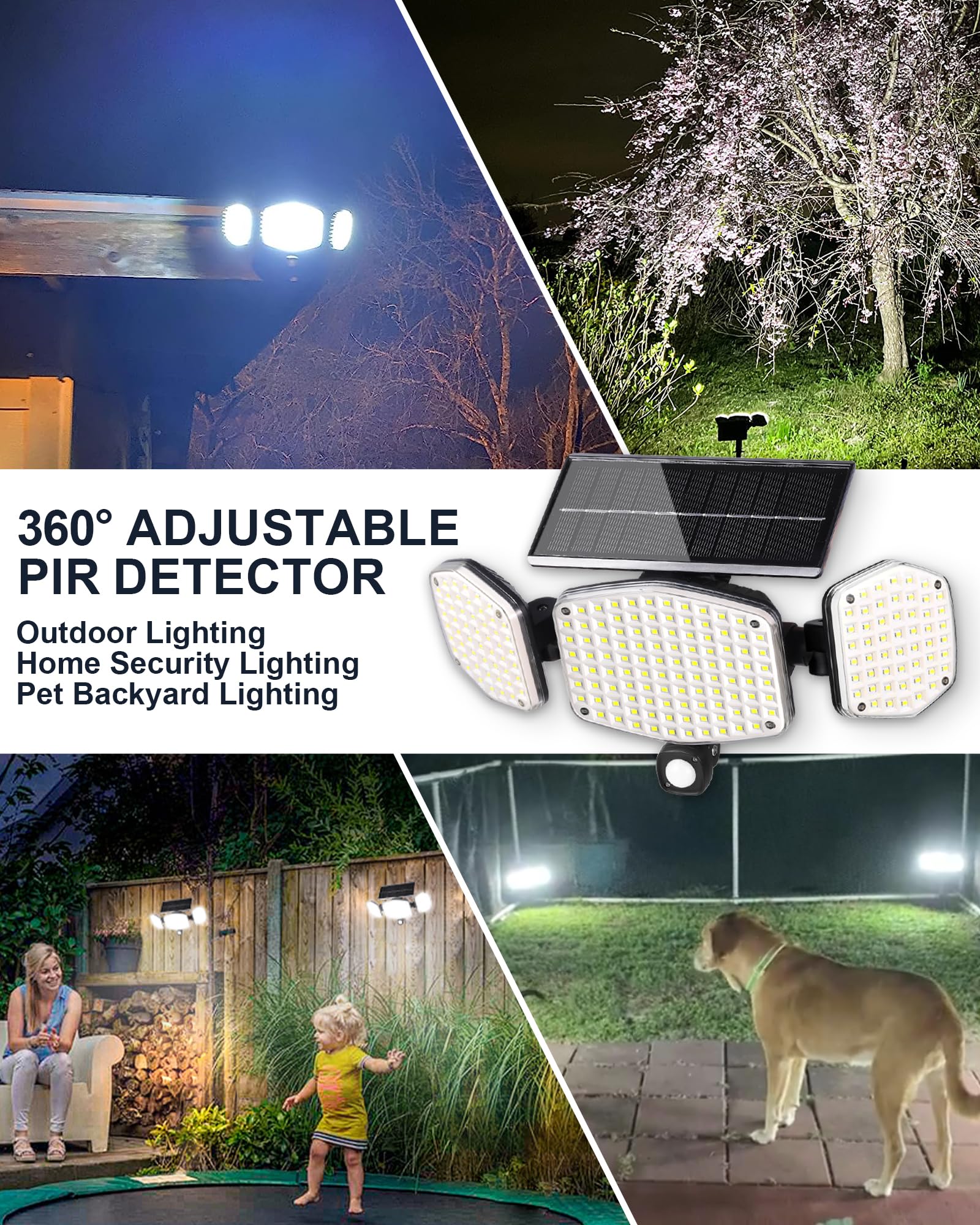 208 LED Solar Motion Sensor Lights Outdoor - Super Bright 270° Illumination Security Floodlight for Garden, Porch, Pathway - 3 Lighting Modes, IP65 Waterproof, Stake or Wall Mount - Perfect for Nighttime Safety & Landscape Lighting
