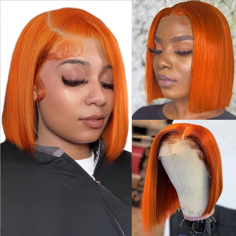 Eullair Short Bob Wigs 13x4 Lace Front Human Hair Wig - Pre-Colored Burgundy Highlight Straight Hairpiece for Women | Perfect for Daily Wear, Cosplay & Special Occasions