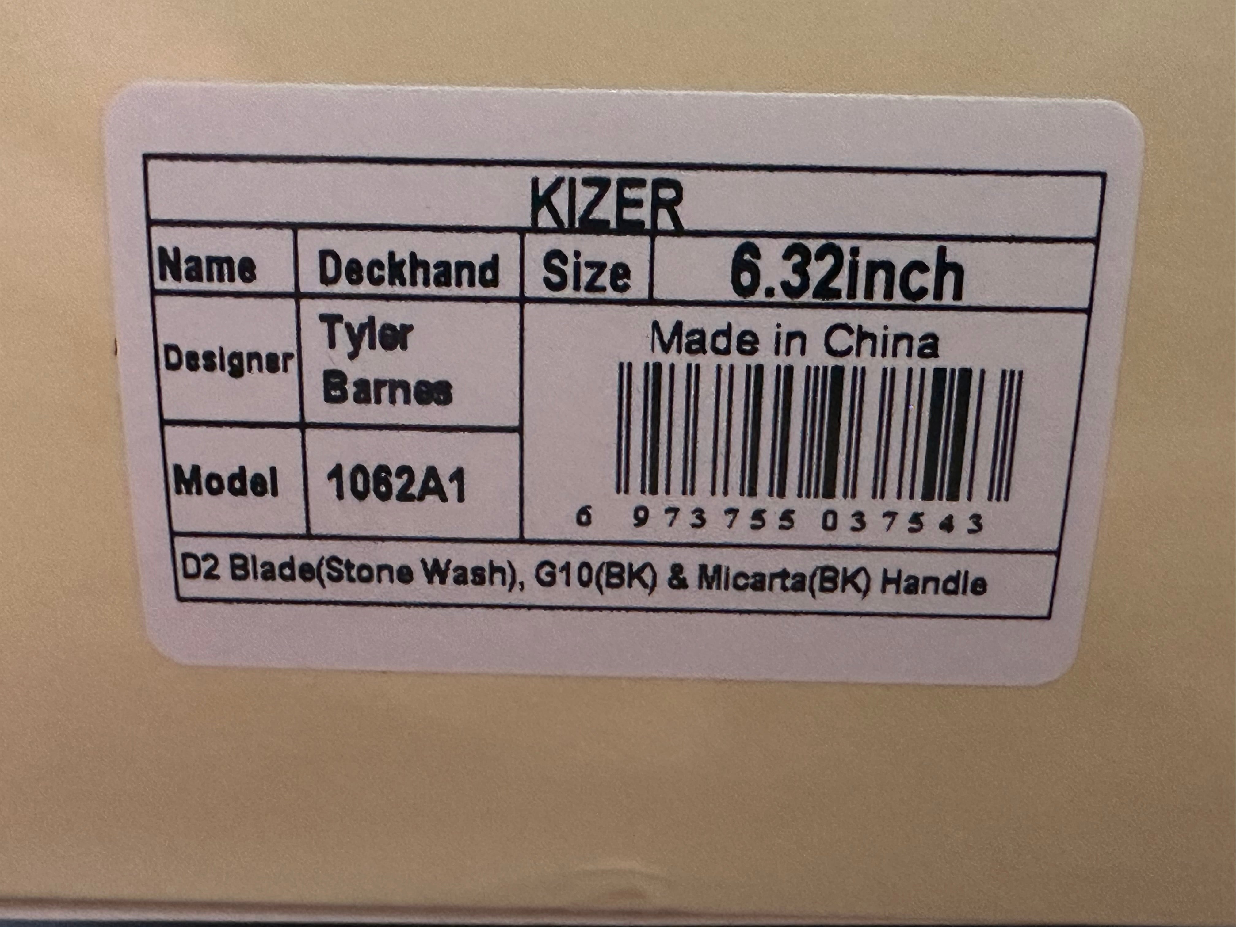 Kizer Cutlery 1062A1 Tyler Barnes Deckhand Fixed Blade Knife - 2.95