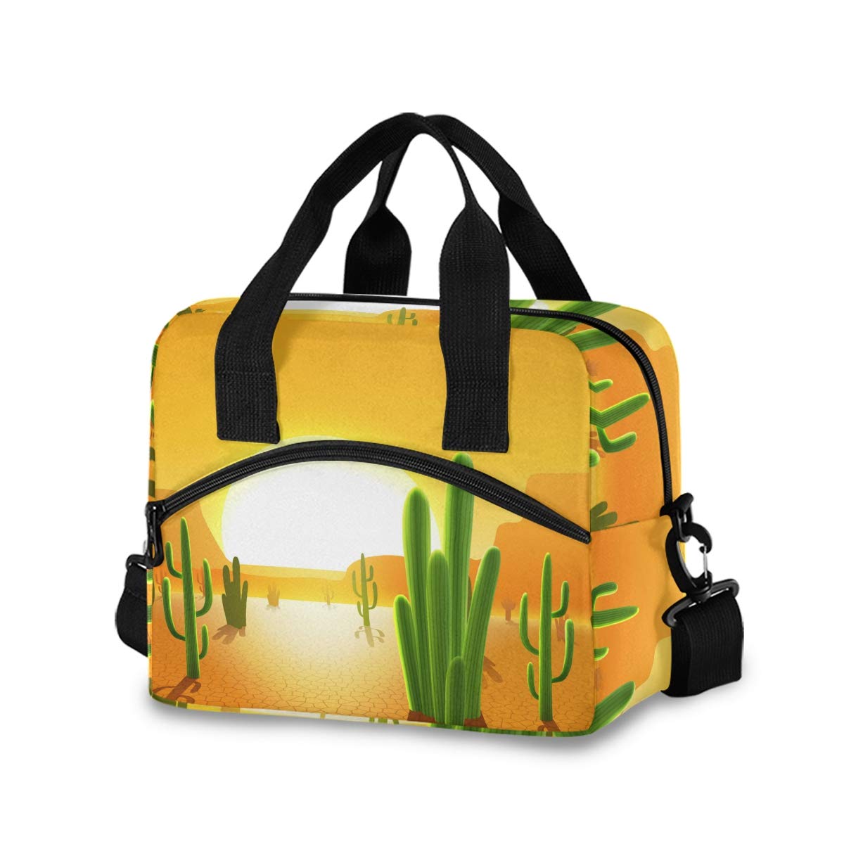 Insulated Cactus Desert Sunset Lunch Bag for Women & Men - Reusable Cooler Tote with Detachable Shoulder Strap & Carry Handle - Perfect for Work, School, Picnics & Outdoor Activities