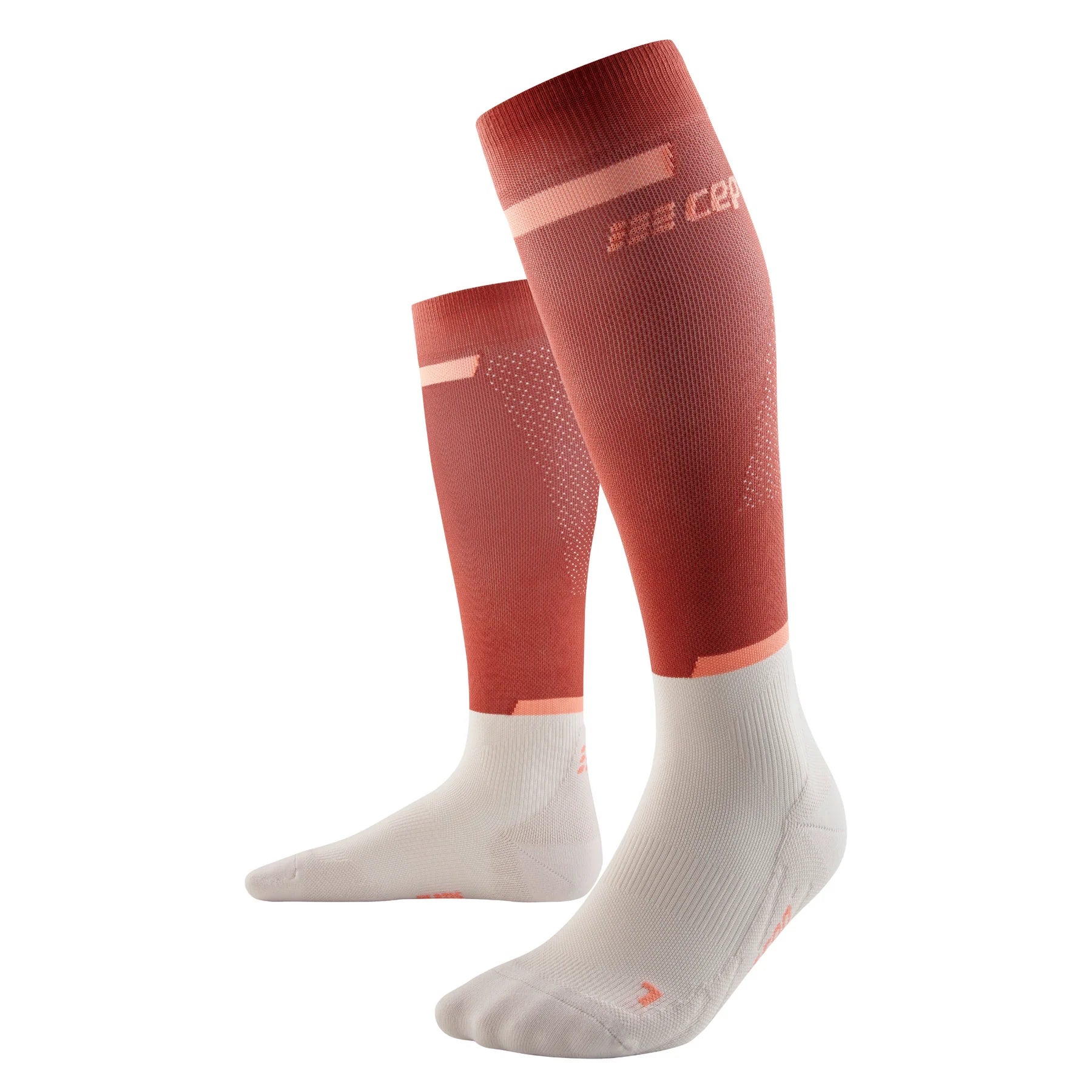 CEP Women's The Run Socks Tall v4 - Compression Running Socks for Women (Red/Off White) - Ideal for Marathon Training, Jogging & Athletic Performance