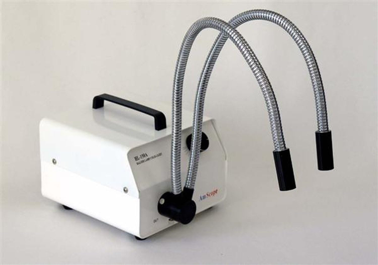 Amscope HL150-AY 150W Fiber Optic Dual Gooseneck Microscope Light Illuminator - Adjustable LED Lighting for Lab, Jewelry, and Electronics Inspection (Black)