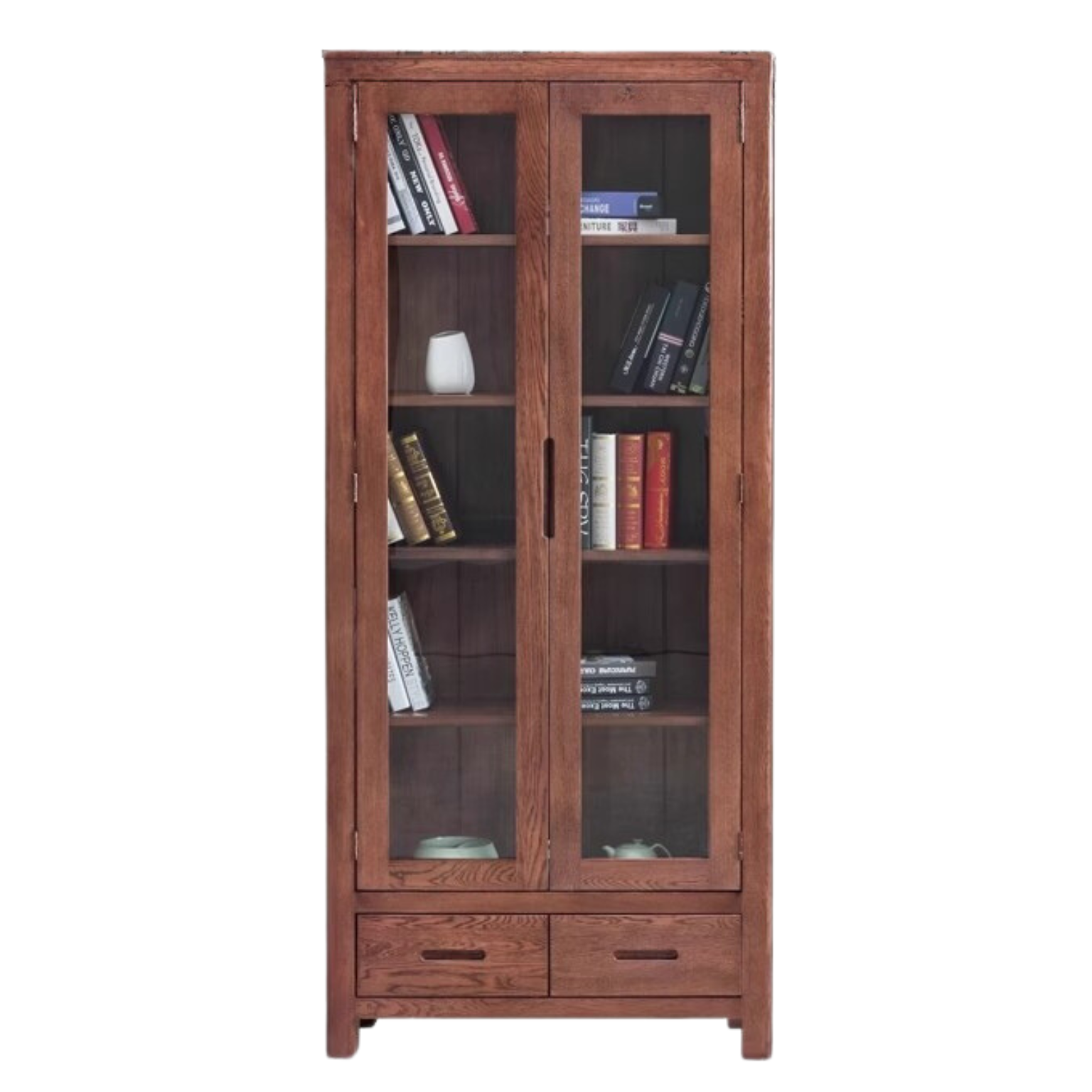 33.5x12.6x74.8 inch / 85x32x190 cm / walnut color / glass door bookcase
