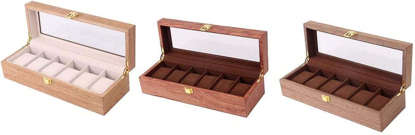 Premium DHALGA 3-Piece Wooden Watch Display Case with 6 Slots & Glass Top - Luxury Watch Organizer Box for Men's Jewelry Storage (Perfect for Dresser Top, Closet Organization & Gift Giving)