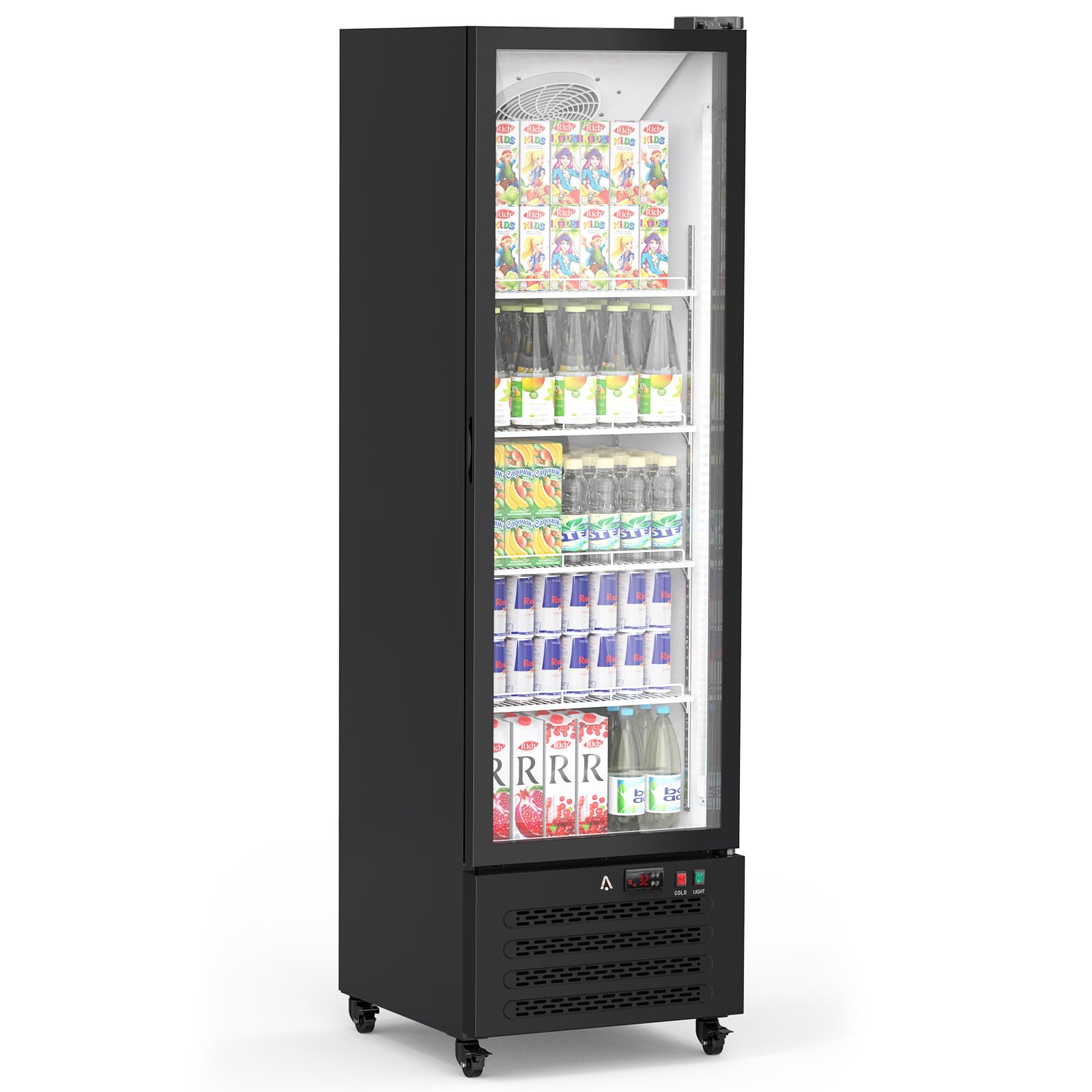GARVEE 328L Commercial Glass Door Display Refrigerator - 11.6 Cu. Ft. Upright Freezer Beverage Cooler with Adjustable Shelves & Drink Organizers - Perfect for Restaurants, Cafes, and Retail Stores - Black