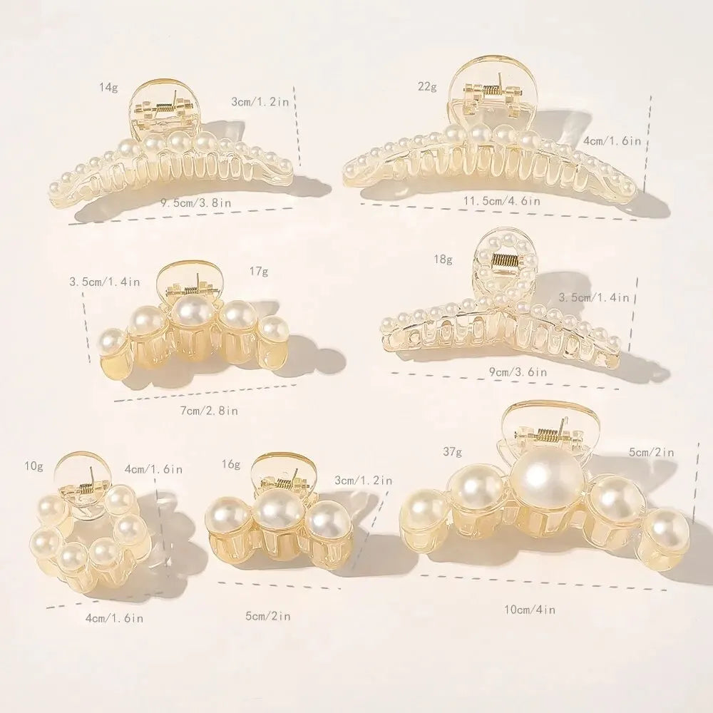 Elegant Large Acrylic Pearl Hair Clips for Women - Big Size Hair Claw Barrettes for Styling, Updos & Makeup - Perfect for Weddings, Parties & Everyday Hair Accessories