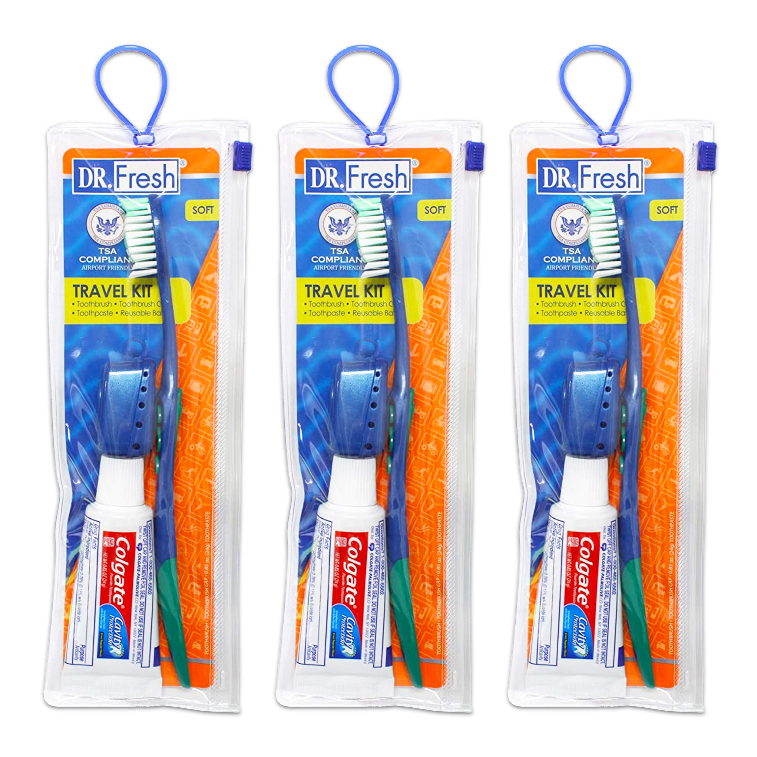 3-Pack Travel Toothbrush Kit for Adults, Teens & Kids - Portable Oral Care Set with Toothbrush, Cover, Toothpaste & Travel Pouch | Perfect for Camping, Airplane Trips & Vacation Essentials