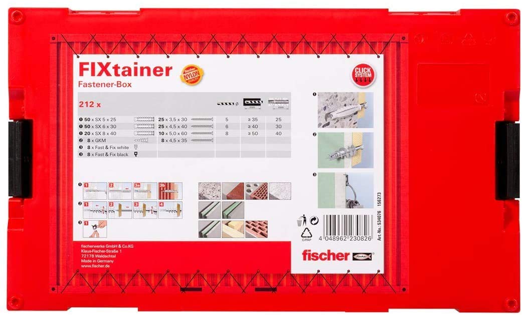 Fischer Fixtainer Dowel Assortment 534076 - 120-Piece Pack with Screws (212 Total Count) | Fast & Fix Solution for Woodworking, Furniture Assembly & DIY Projects