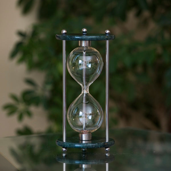 Premium Green Marble Hourglass with Brass/Chrome Stand - 30-Minute Sand Timer for Home Office Decor, Meditation & Board Games