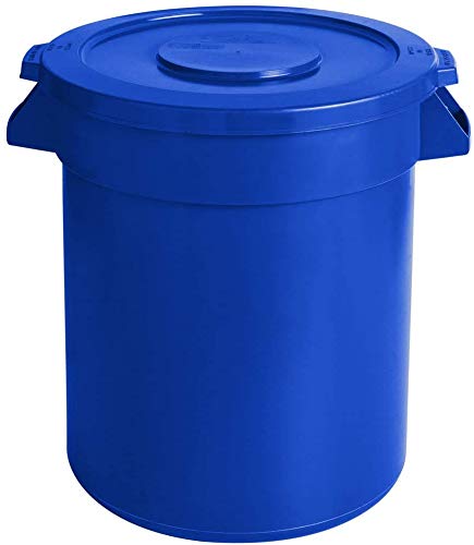 80 Qt / 20 Gallon / 75 Liter Blue Round Commercial Trash Can with Lid - Heavy Duty Recycling Bin, Kitchen Waste Basket for Restaurant, Home & Office Use