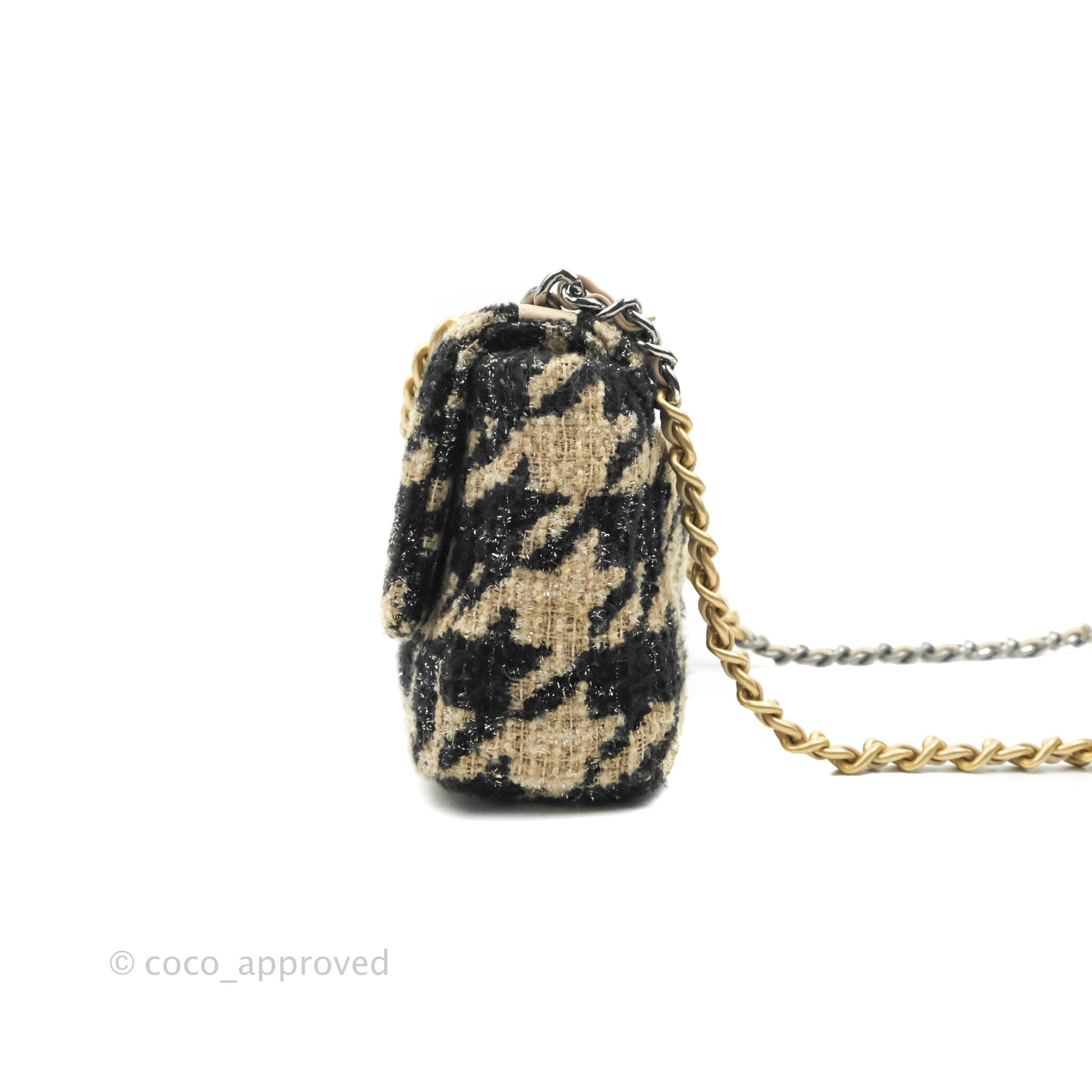 Chanel 19 Small Tweed Houndstooth Handbag in Black & Beige with Mixed Hardware - Luxury Crossbody Bag for Women, Perfect for Date Night & Special Occasions