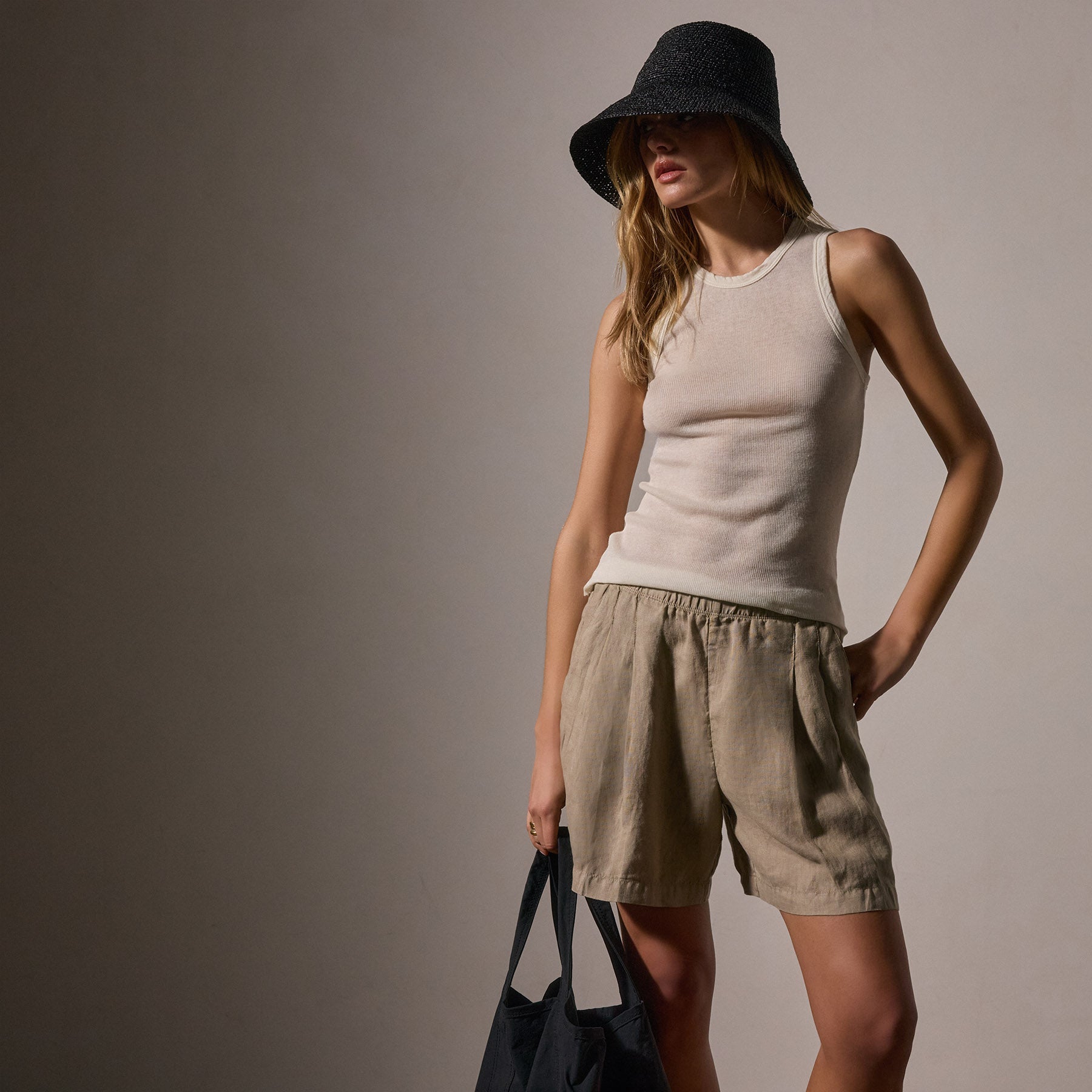 Luxury Cotton Cashmere Ribbed Shell Top for Women - Ivory - Perfect for Casual Wear, Office Outfits & Layering
