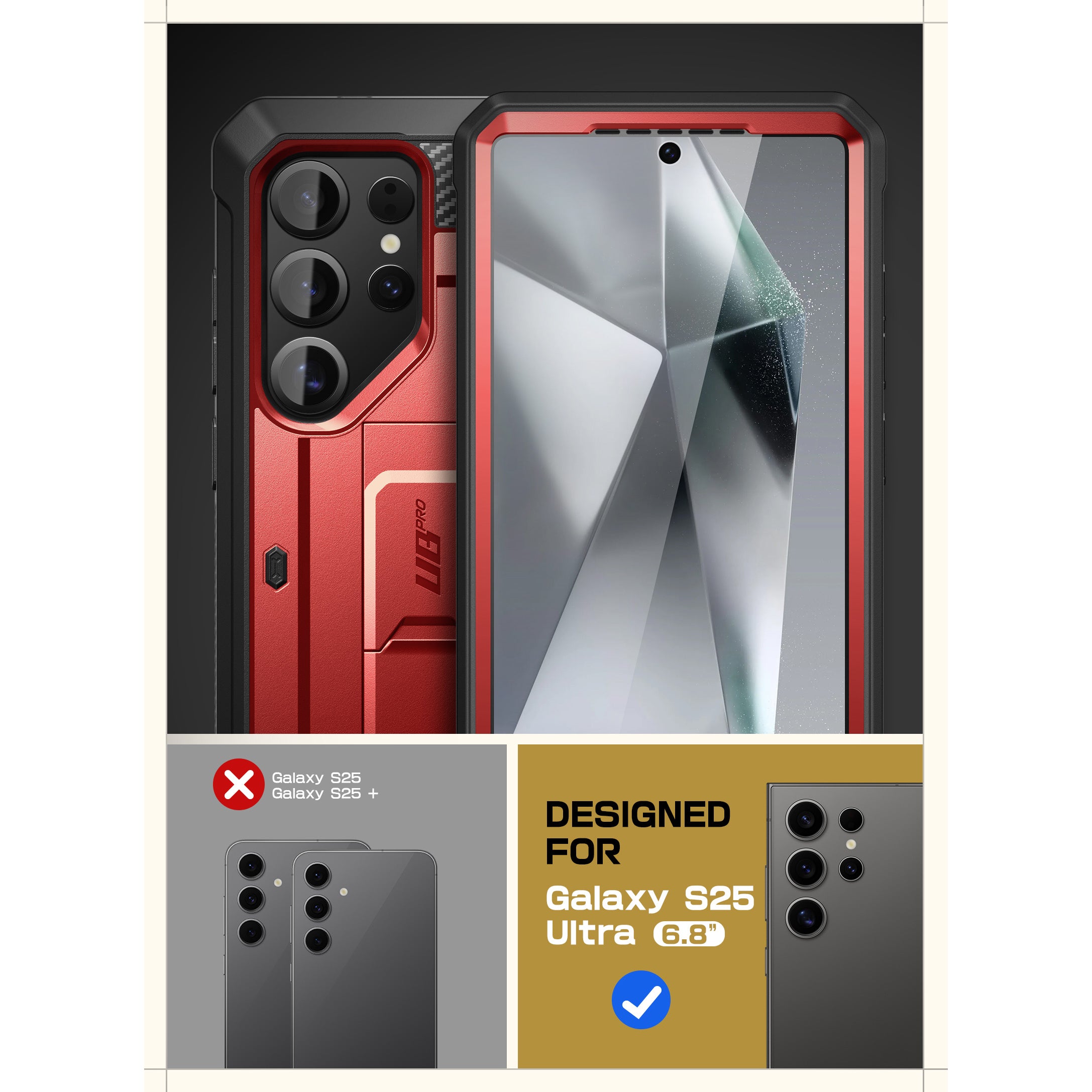 Samsung Galaxy S25 Ultra Unicorn Beetle PRO Case - Heavy Duty Rugged Protective Cover with Shock Absorption | Metallic Red | Perfect for Outdoor Adventures, Construction Work & Extreme Sports Protection