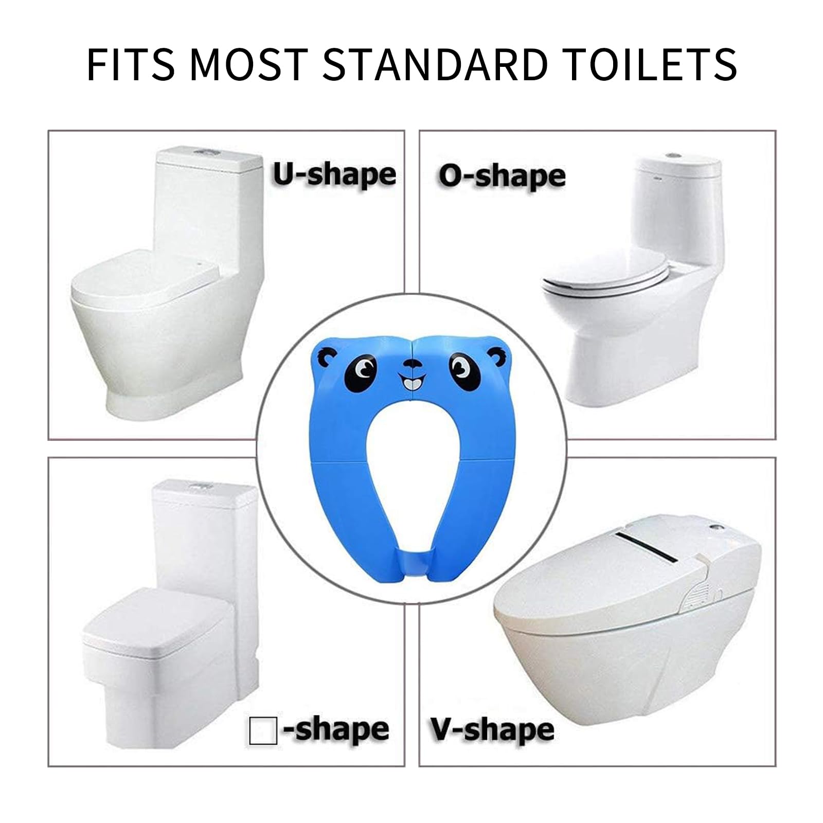 DILSIAI Panda Silicone Travel Potty Seat for Kids - Foldable Portable Toilet Training Seat with Non-Slip Design for Toddlers (Blue) - Perfect for Airplane, Car & Outdoor Use
