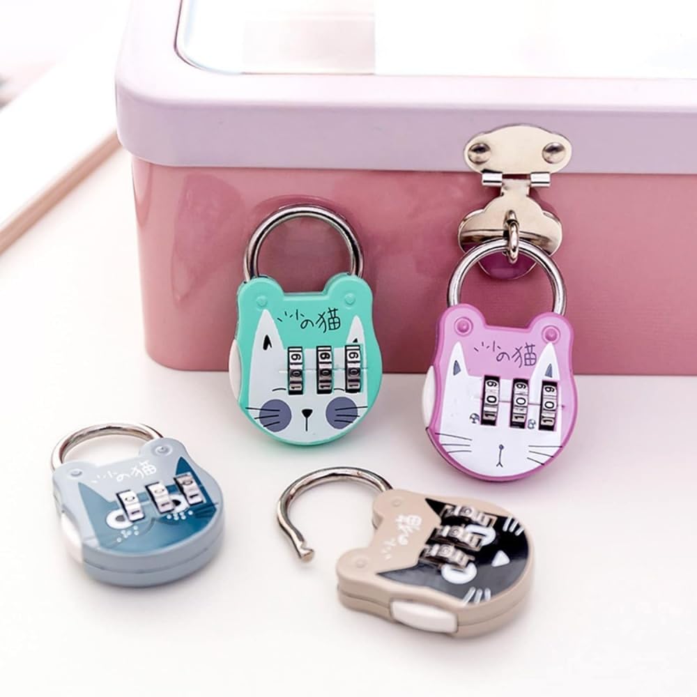 Grey Cute Cat Combination Lock - 3 Digit Travel Luggage Lock for Backpacks, Suitcases & Lockers - Secure Zipper Padlock for School, Gym & Travel Accessories