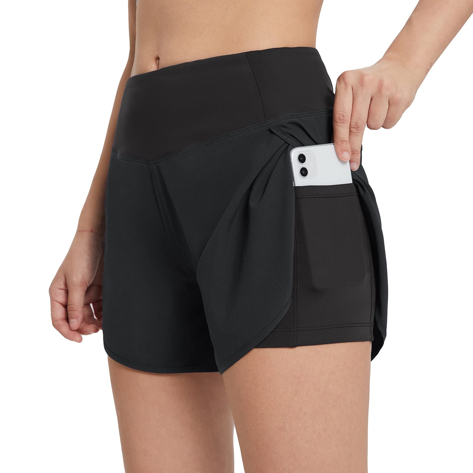BALEAF Women's 2-in-1 Running Shorts with Built-in Liner - Lightweight Quick-Dry Athletic Workout & Yoga Shorts with Pockets - Perfect for Gym, Jogging, and Outdoor Activities