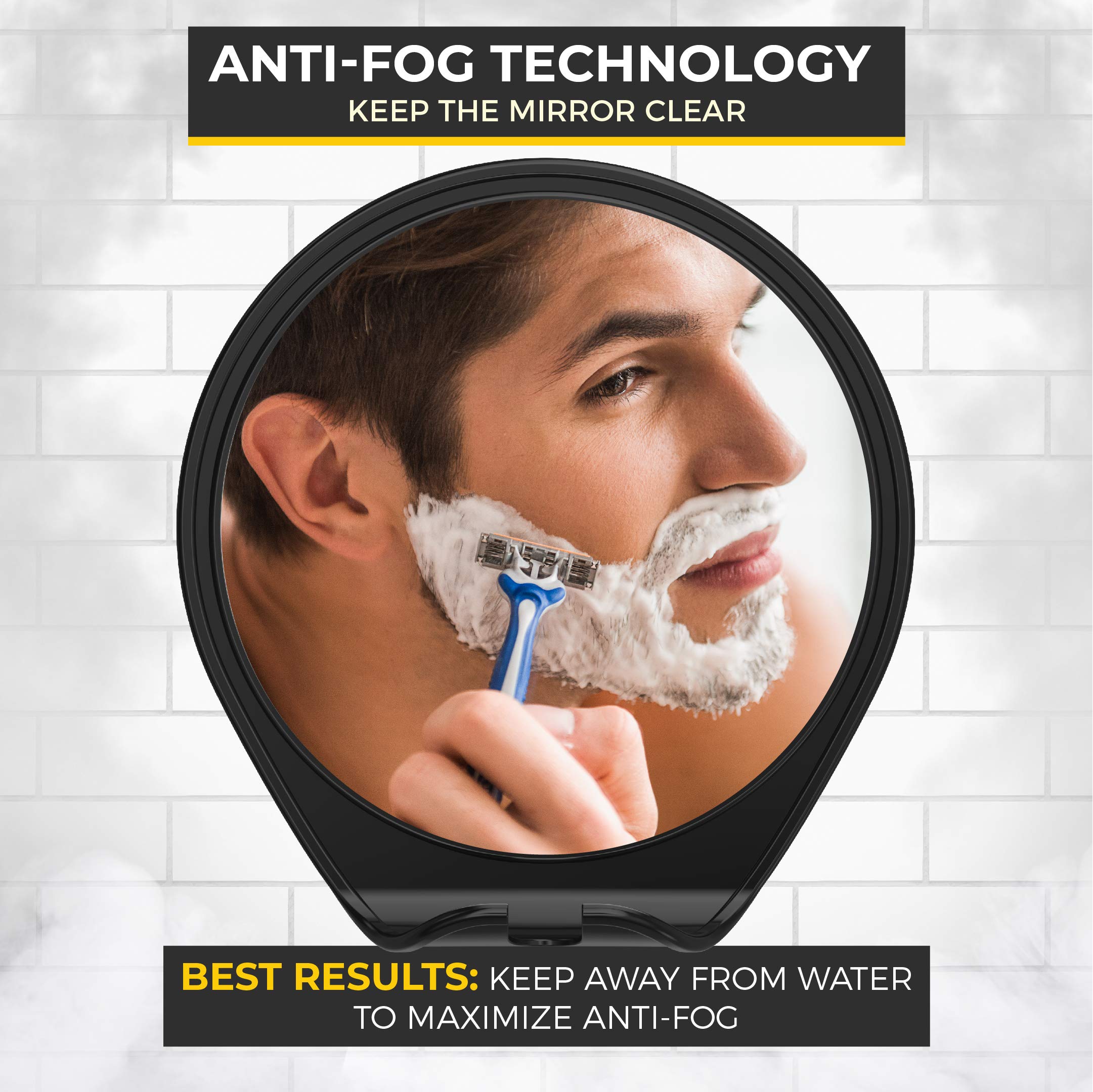 HONEYBULL Fogless Shower Mirror with Suction Cup & Razor Holder - Anti-Fog Bathroom Mirror for Shaving, Grooming & Makeup - Perfect Shower Accessory for Men & Women (Black)