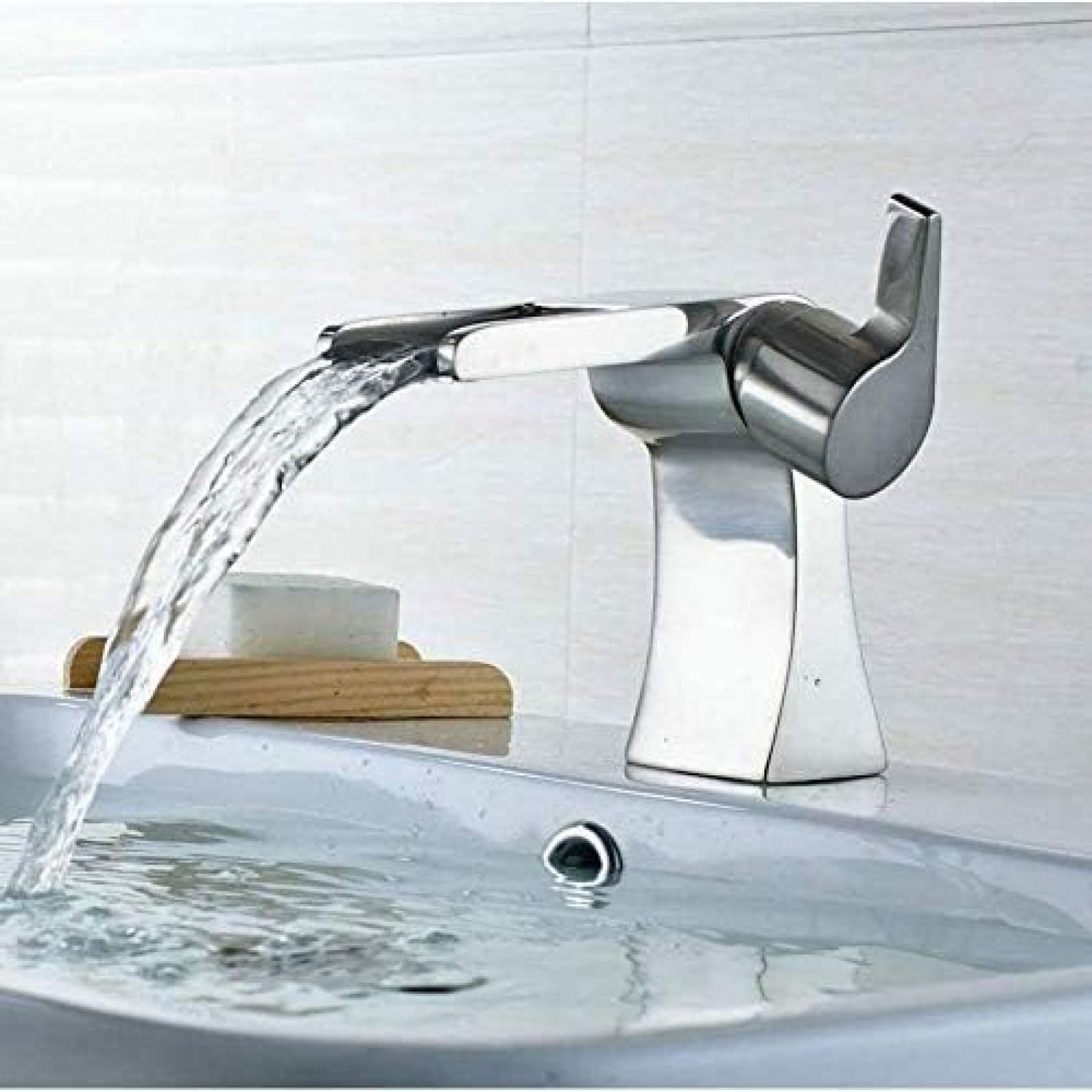 CRJUS Premium Single Handle Kitchen Faucet - Hot & Cold Waterfall Sink Faucet in Nickel Brass Finish | Ideal for Modern Kitchens & Bathroom Vanities