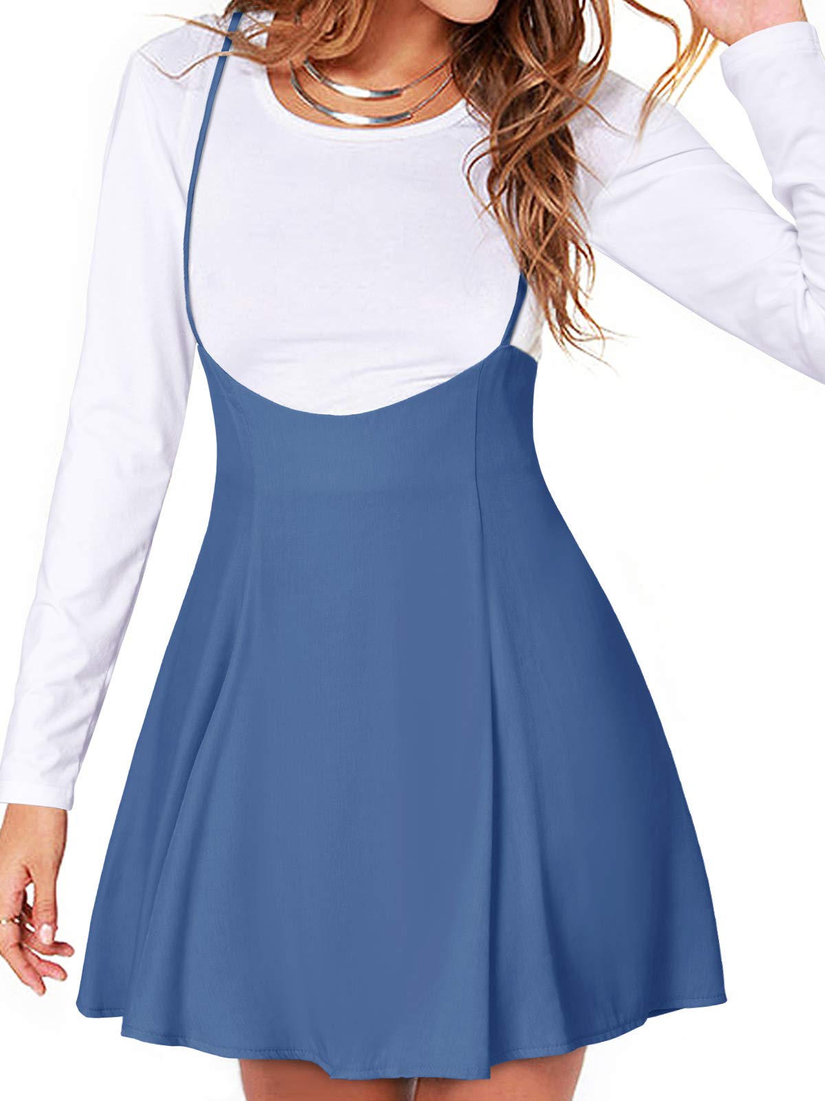 YOINS Women's High Waist Flared Skater Suspender Skirt - Stretchy A-Line Denim Overalls Dress for Casual Outfits & Vintage Style