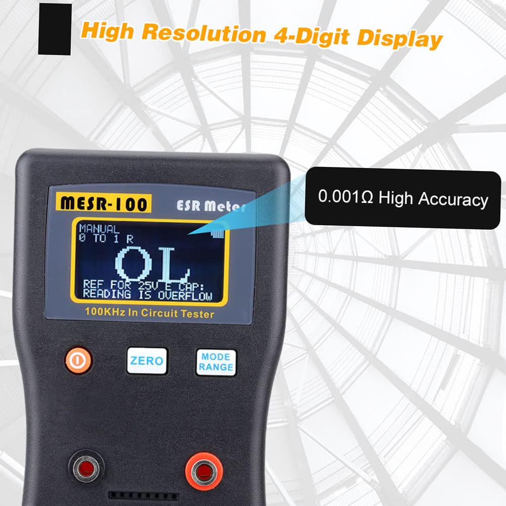 MESR-100 Professional ESR Capacitor Tester - Digital Ohm Meter for Measuring Internal Resistance & Capacitance - SMD Test Clip Included - Perfect for Electronics Repair, Circuit Testing & DIY Projects