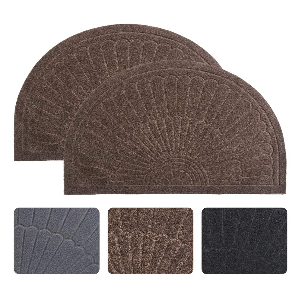 Linfevisi Brown Half Circle Door Mat - 2 Pack 18x30 Inch Non-Slip Indoor/Outdoor Welcome Mat with Rubber Backing for Front Door, Entryway, Patio - Perfect for Home, Office, and Commercial Use