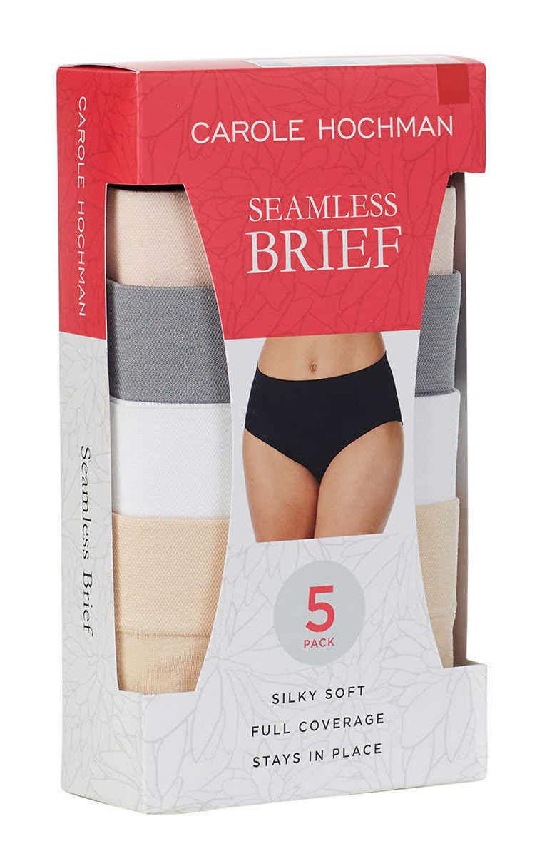 Carole Hochman Women's Silky Soft Seamless Full Coverage Modern Brief Panties 5-Pack - Regular & Plus Size Underwear for Everyday Comfort | Work, Sleep, Lounge Wear