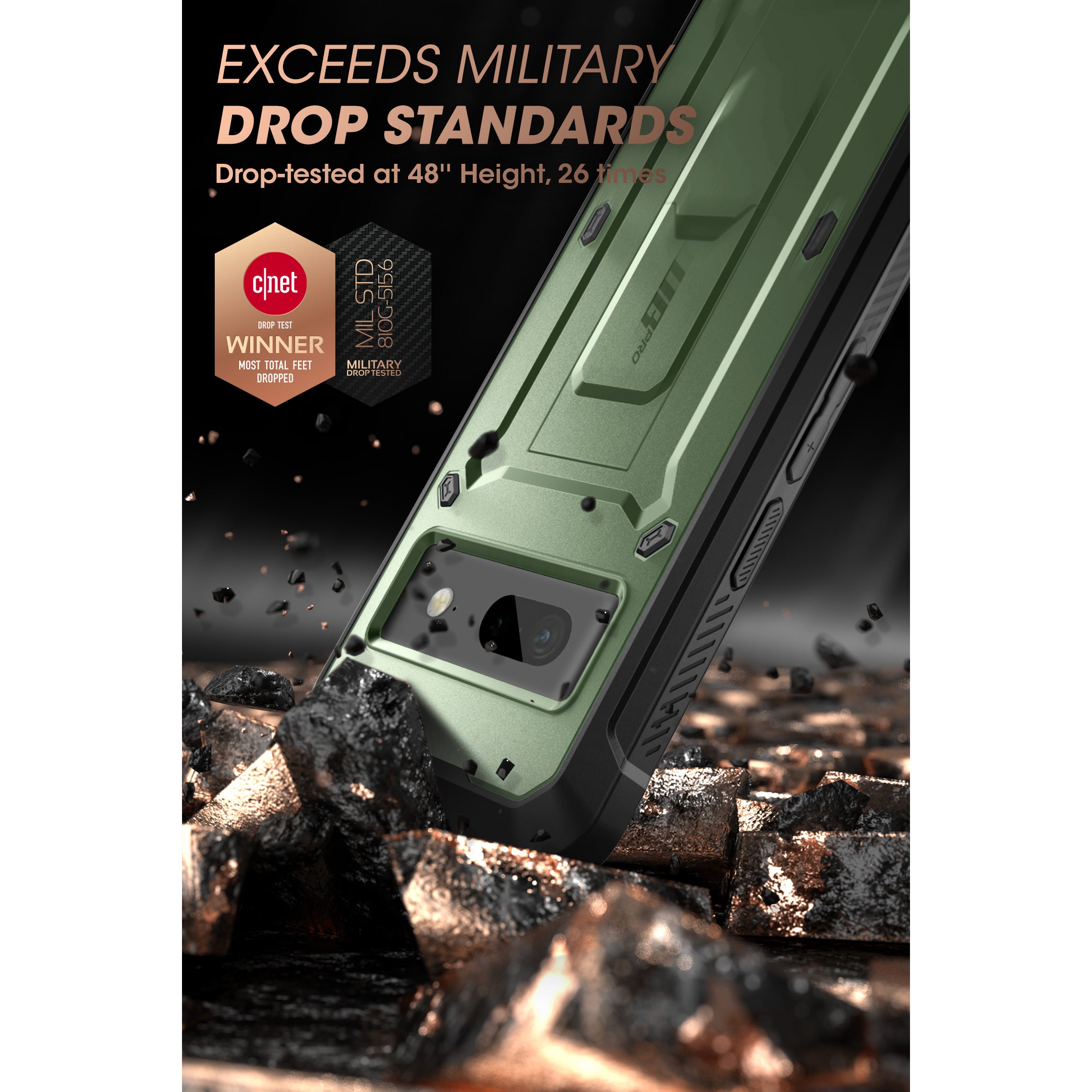 Google Pixel 7 Case - Unicorn Beetle PRO Rugged Holster with Kickstand | Dark Green Protective Cover | Shockproof & Drop Proof | Perfect for Outdoor, Work & Travel