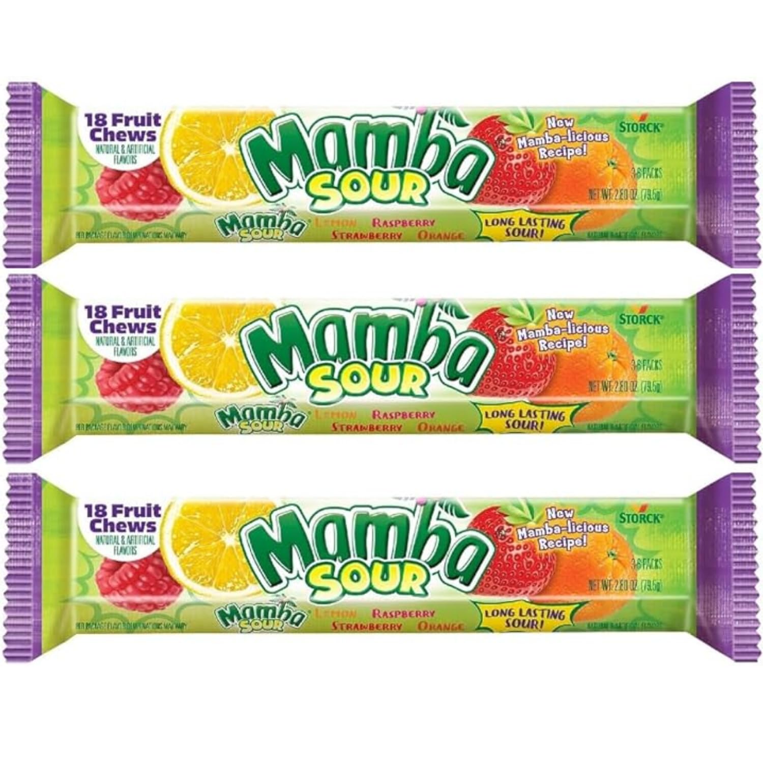 Sour Fruit Chews Candy Sticks - 3 Pack (54 Pieces) Assorted Flavors Gift Set - Perfect for Parties, Halloween Treats & Office Snacks