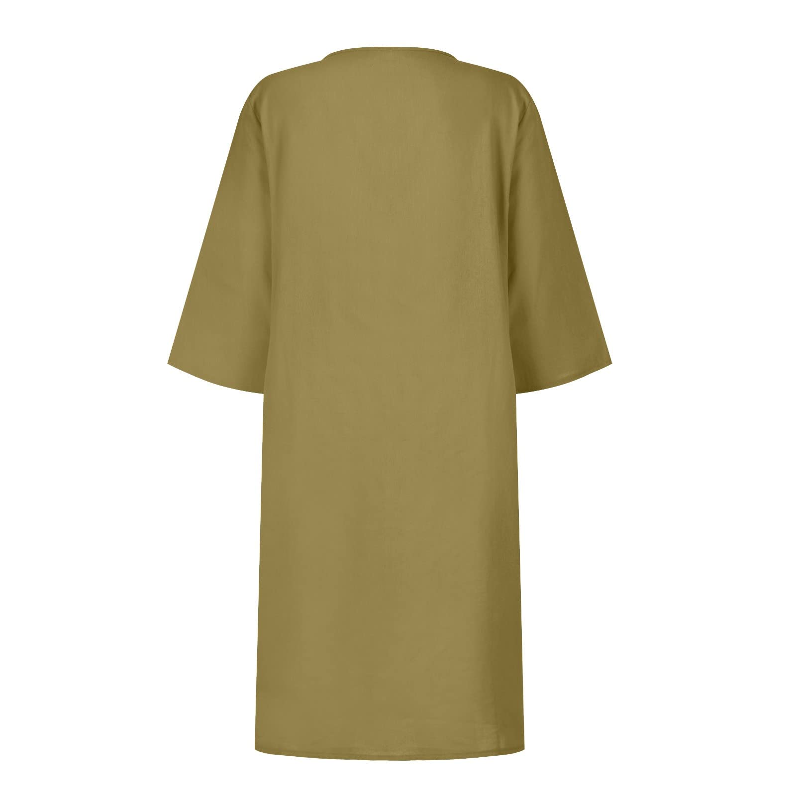 BAXLIMEK Women's Cotton Linen Summer Dress 2025 - Trendy Elegant Plain Beach Midi Dress with 3/4 Sleeves, Casual Boho Style for Vacation, Travel & Outdoor Activities
