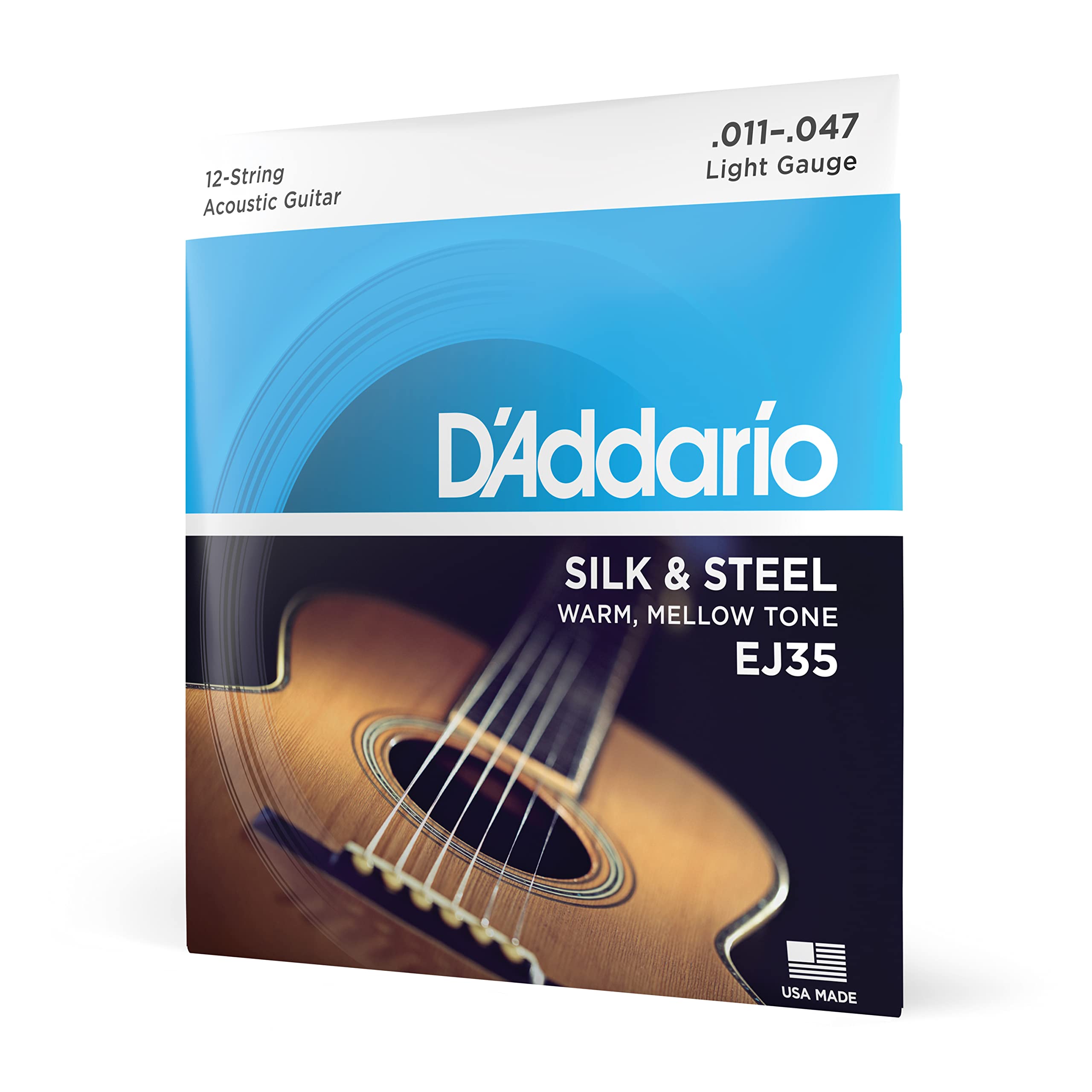 D'Addario EJ35 Silk & Steel Acoustic Guitar Strings - Light Gauge 11-47, 12-String Set (Pack of 1) | Warm, Balanced Tone for Folk, Blues & Fingerstyle Playing