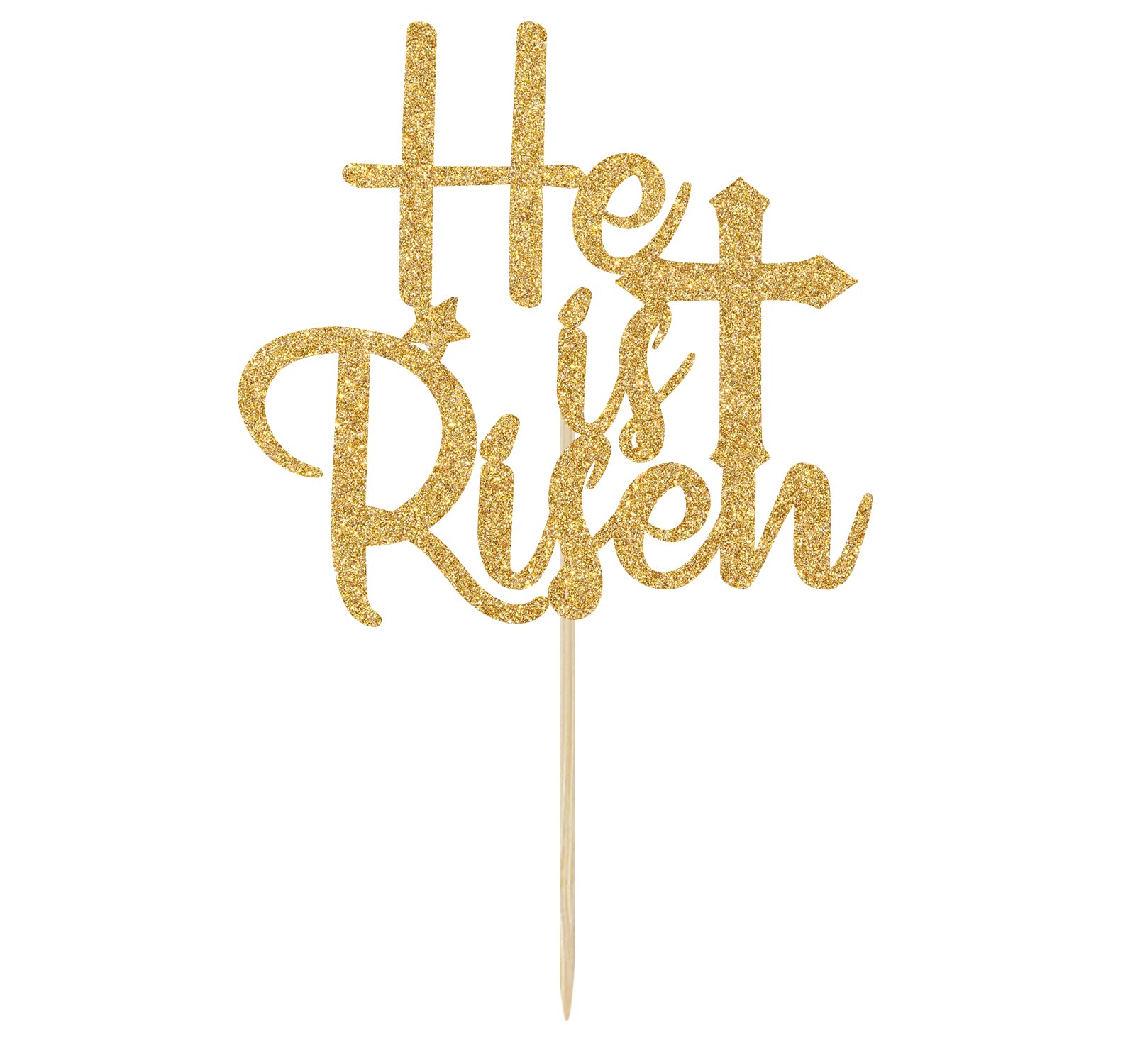He is Risen Cake Topper - Gold Glitter Jesus Cross Easter Cake Decorations for Easter Party Supplies & Religious Celebration