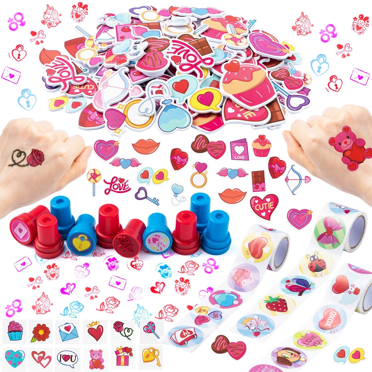 JOYIN 1000+ Pieces Valentine's Day Party Supplies Kit with Temporary Tattoos, Foam Stickers, Stampers & Stickers - Perfect for Valentine's Party Favors, Classroom Crafts, DIY Decorations, Wedding Photo Props, and Kids' Art Projects