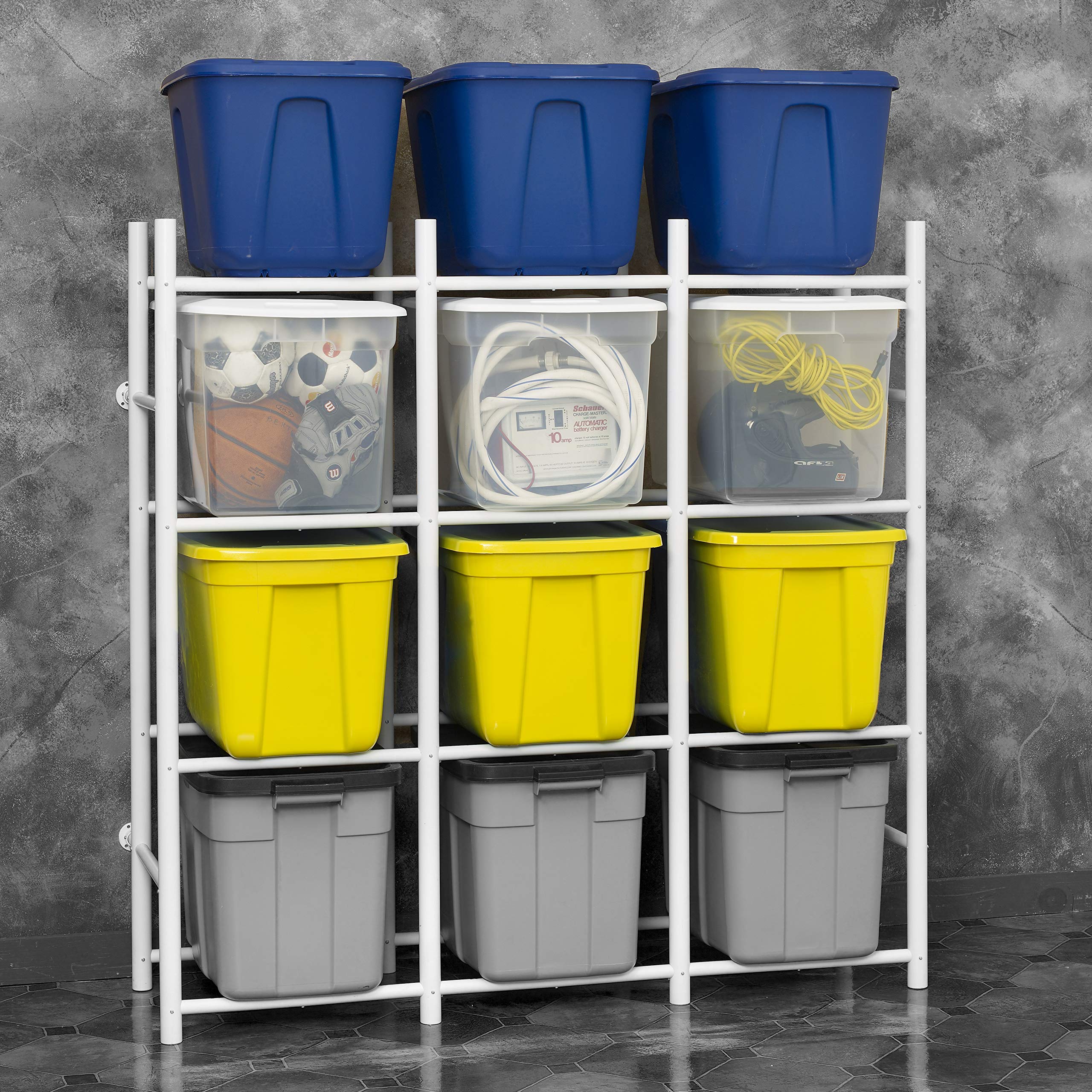 PROSLAT Bin Warehouse Rack - 12 Totes Compact Storage Organizer for Garage, Workshop & Closet | Space-Saving Shelving Unit